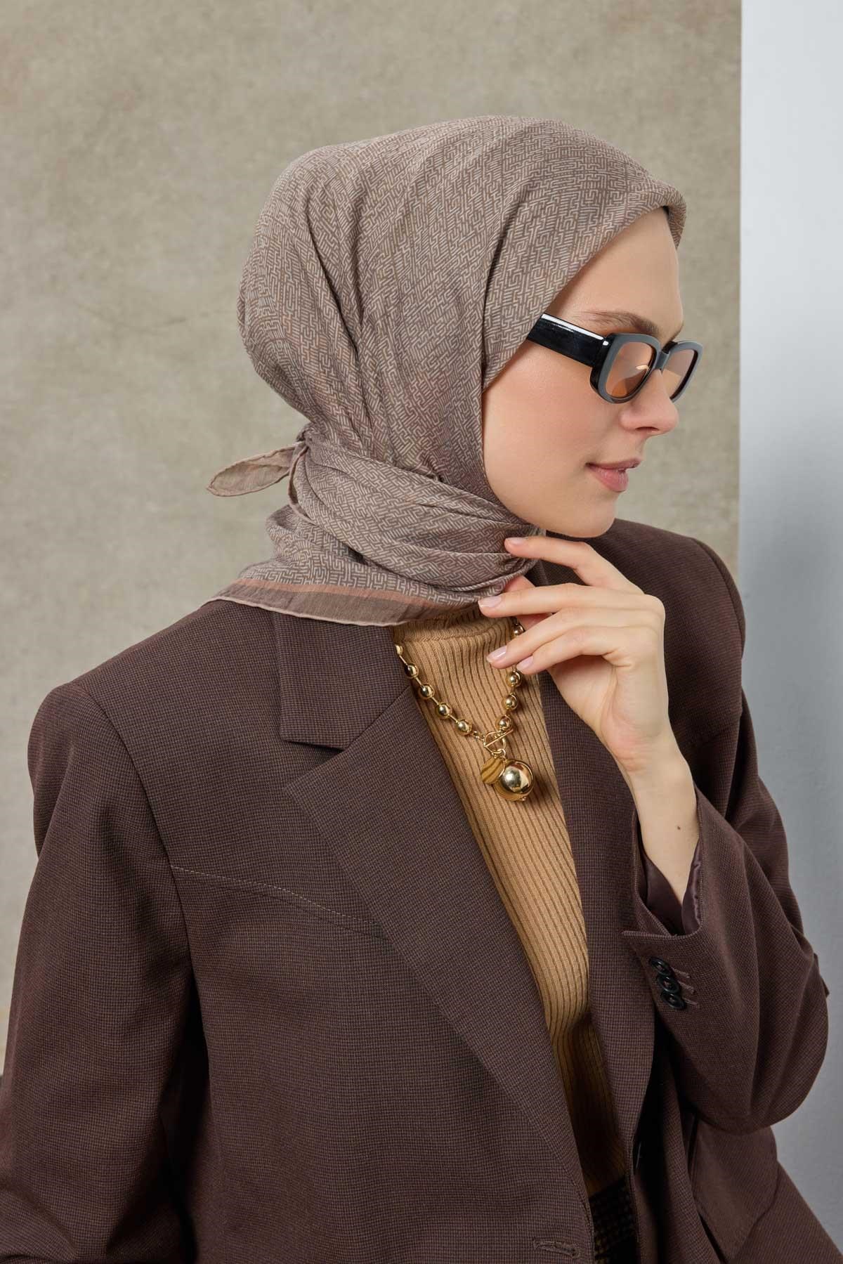 Tencel Monare Eşarp Labirent Desen Vizon 90X90