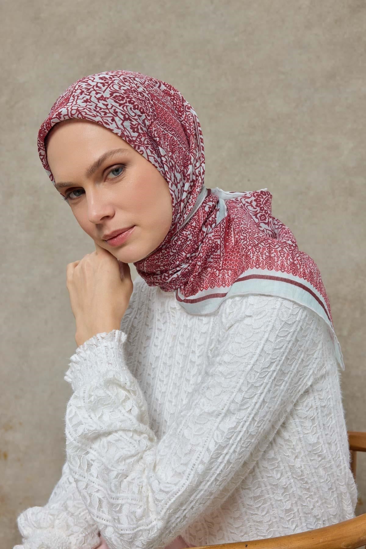 Tencel Monare Eşarp Madalyon Desen Açık  Gri 90X90