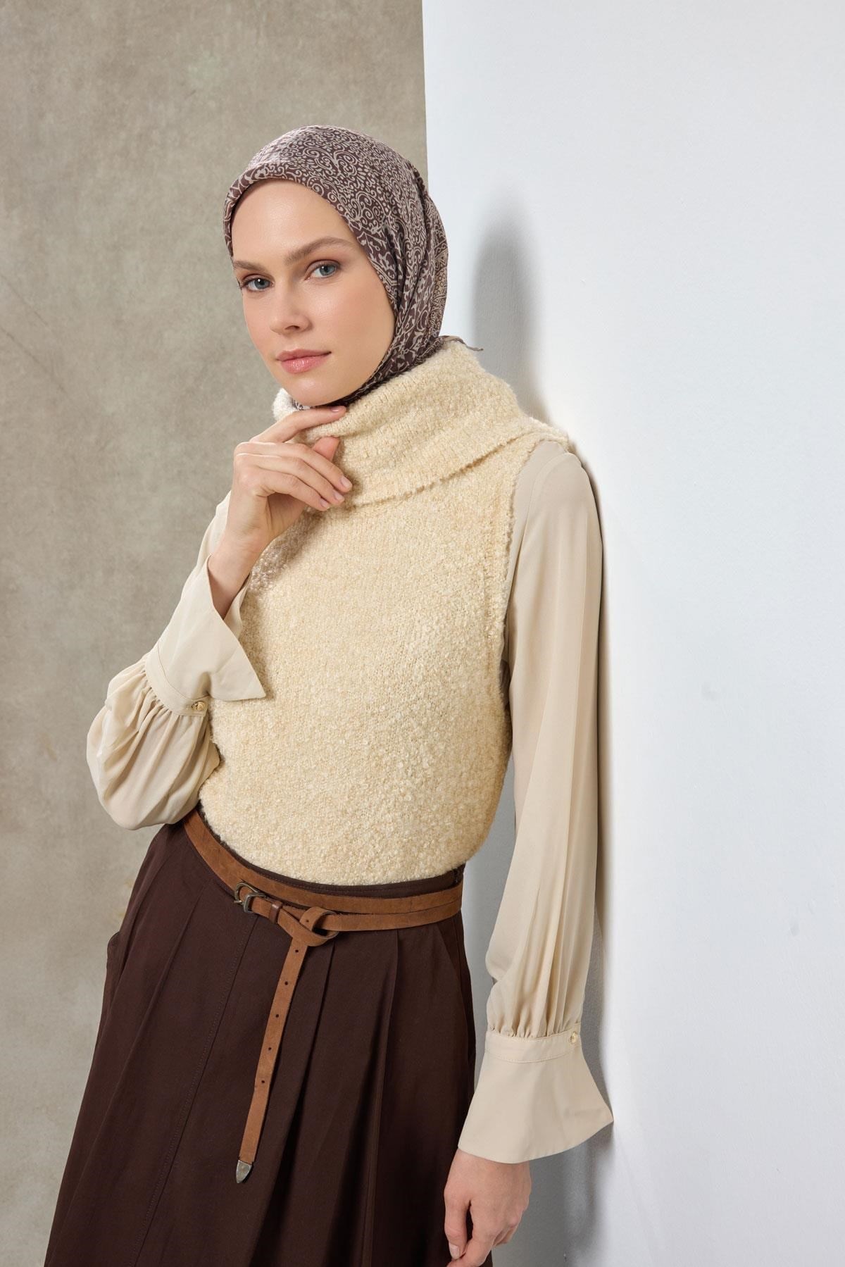 Tencel Monare Eşarp Madalyon Desen Çikolata Kahve 90X90