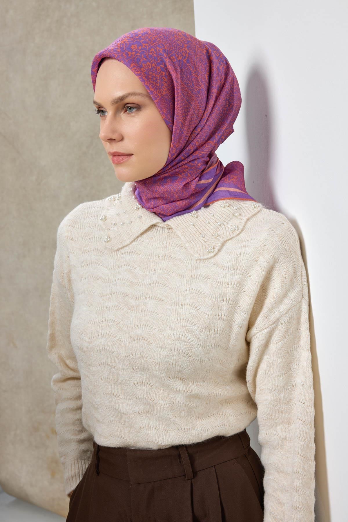 Tencel Monare Eşarp Madalyon Desen Funda 90X90