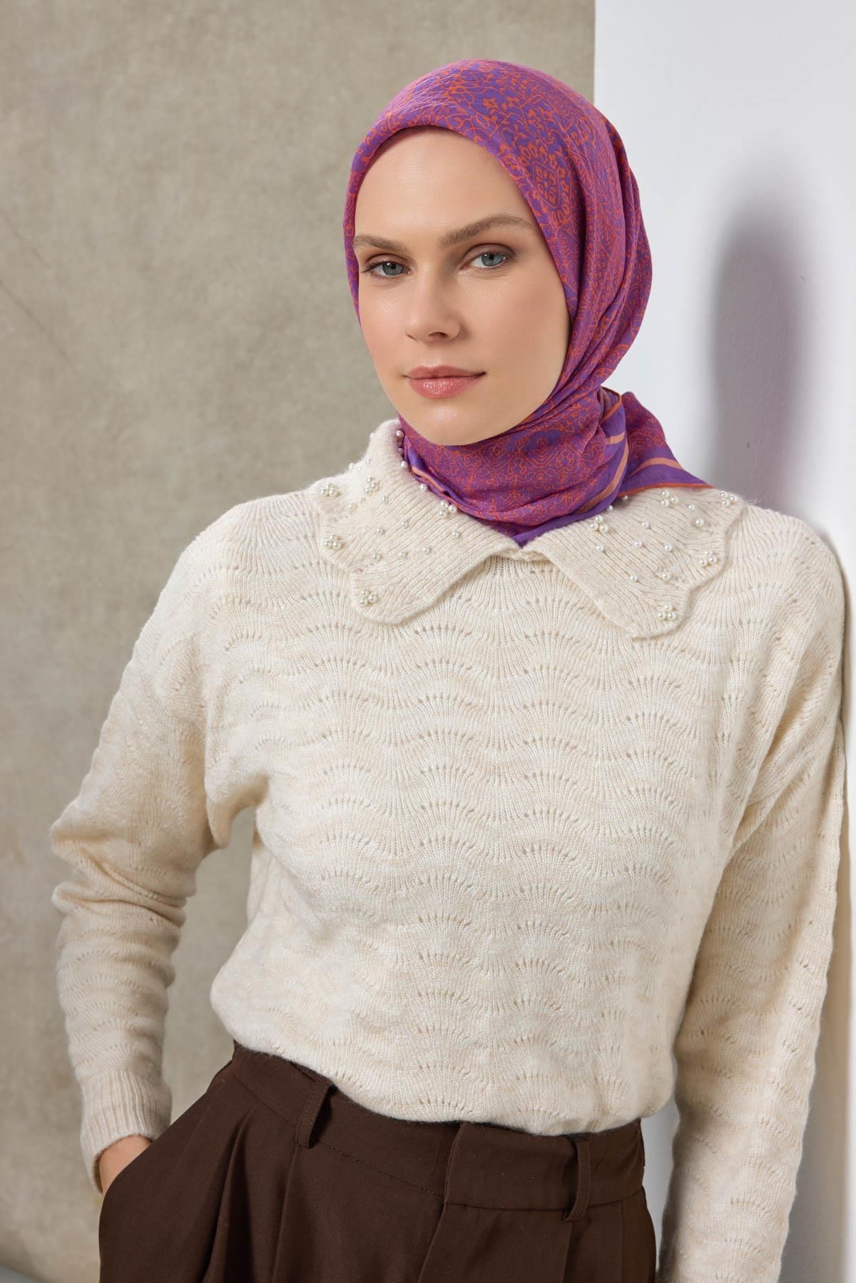 Tencel Monare Eşarp Madalyon Desen Funda 90X90