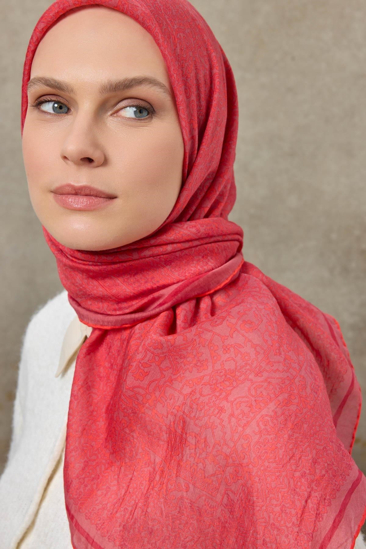Tencel Monare Eşarp Madalyon Desen Gül Kurusu 90X90