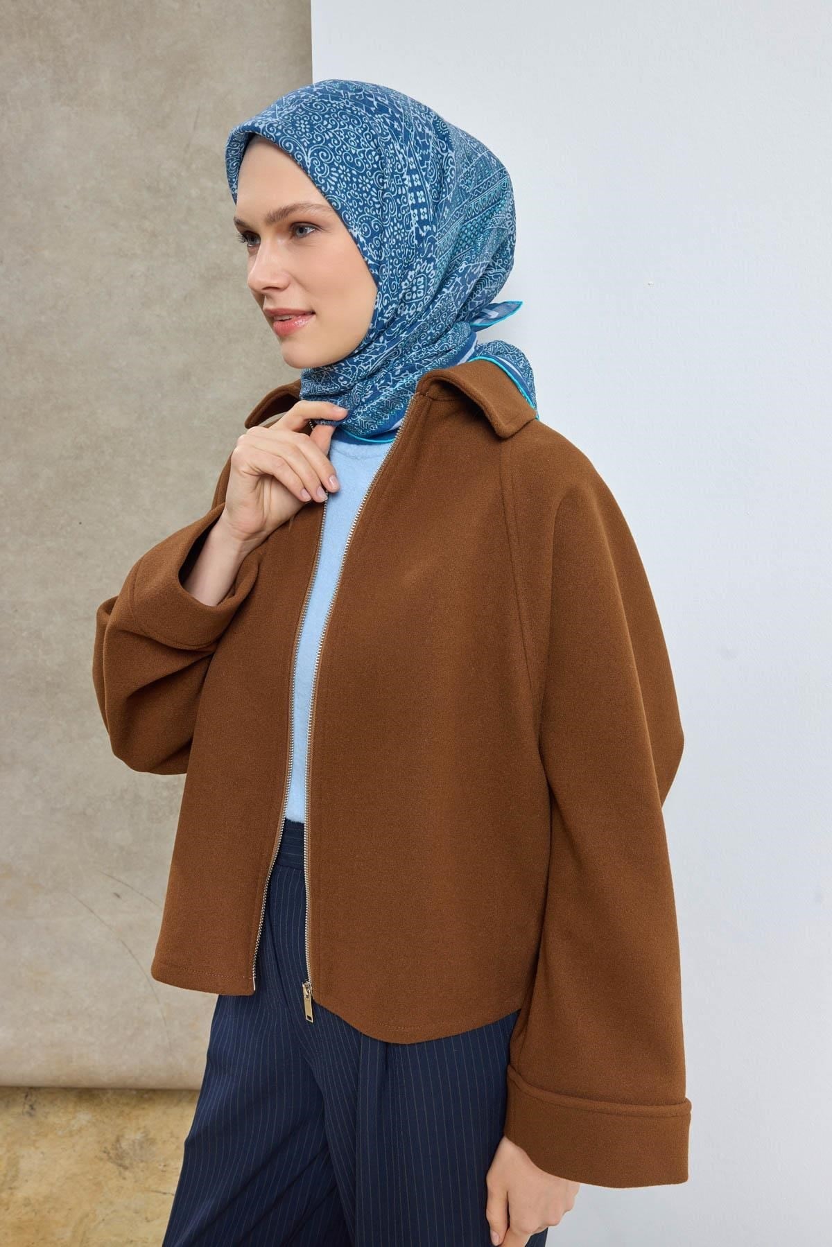 Tencel Monare Eşarp Madalyon Desen Mavi 90X90