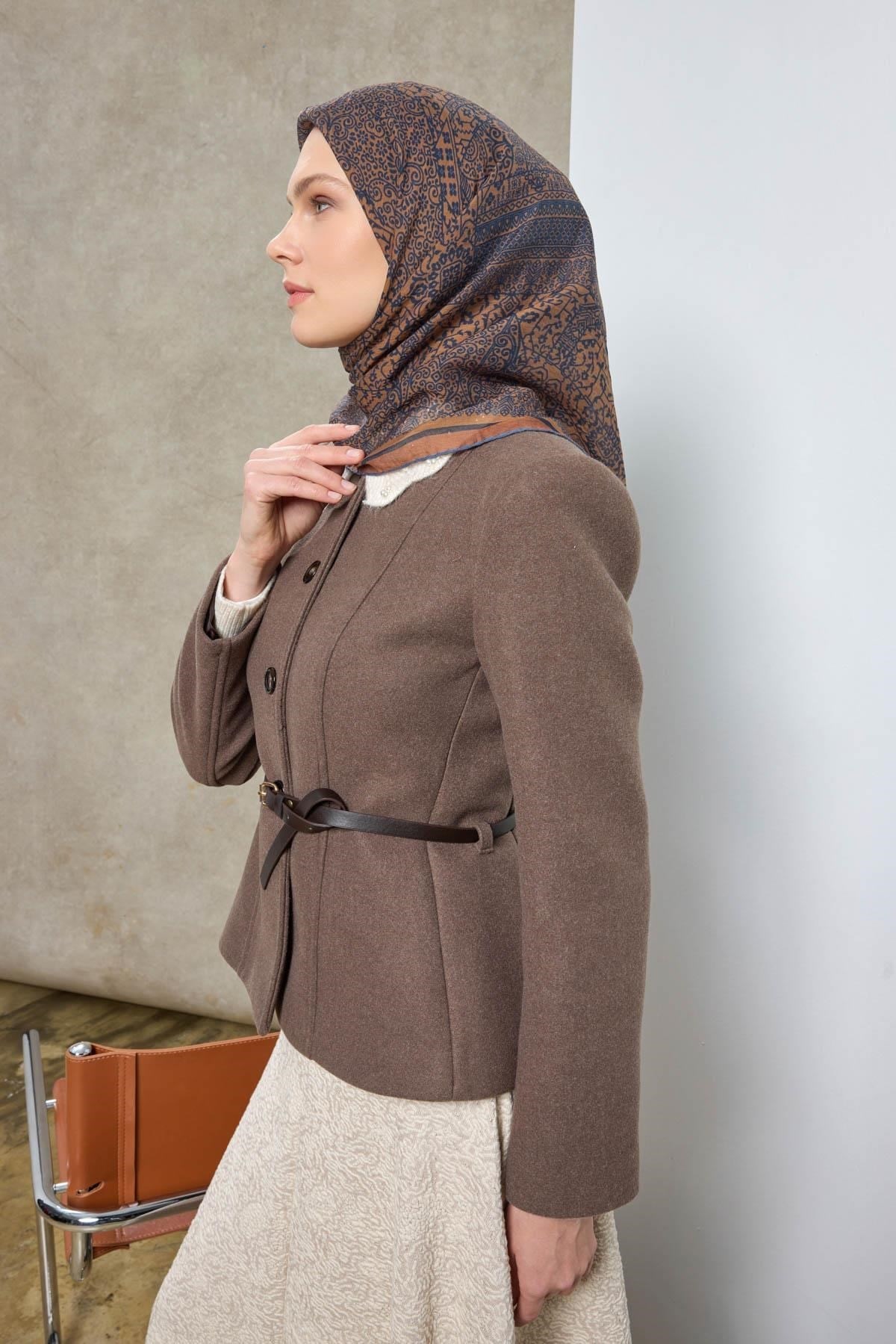 Tencel Monare Eşarp Madalyon Desen Taba 90X90