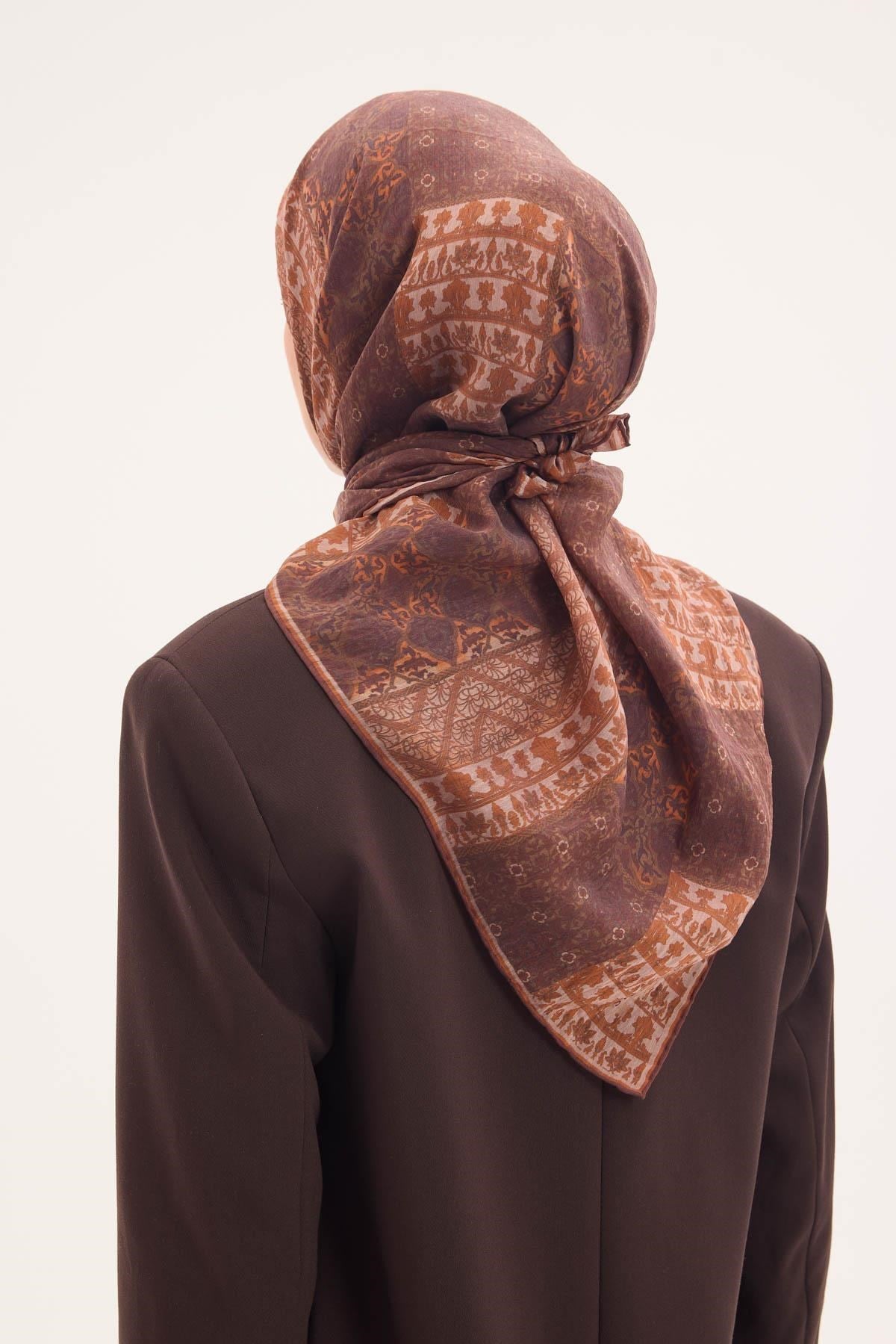 Tencel Monare Eşarp Osmanlı Desen Acı Kahve 90X90
