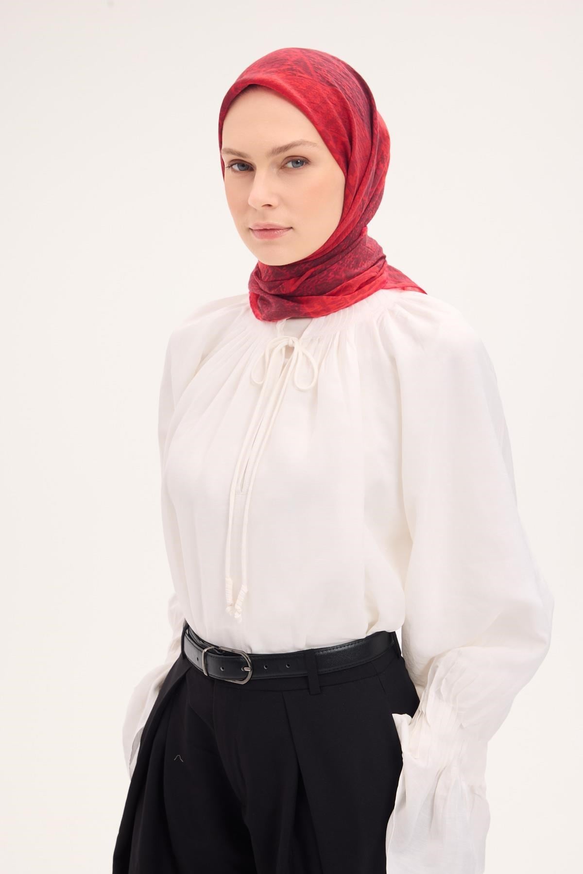 Tencel Monare Eşarp Osmanlı Desen Kırmızı 90X90