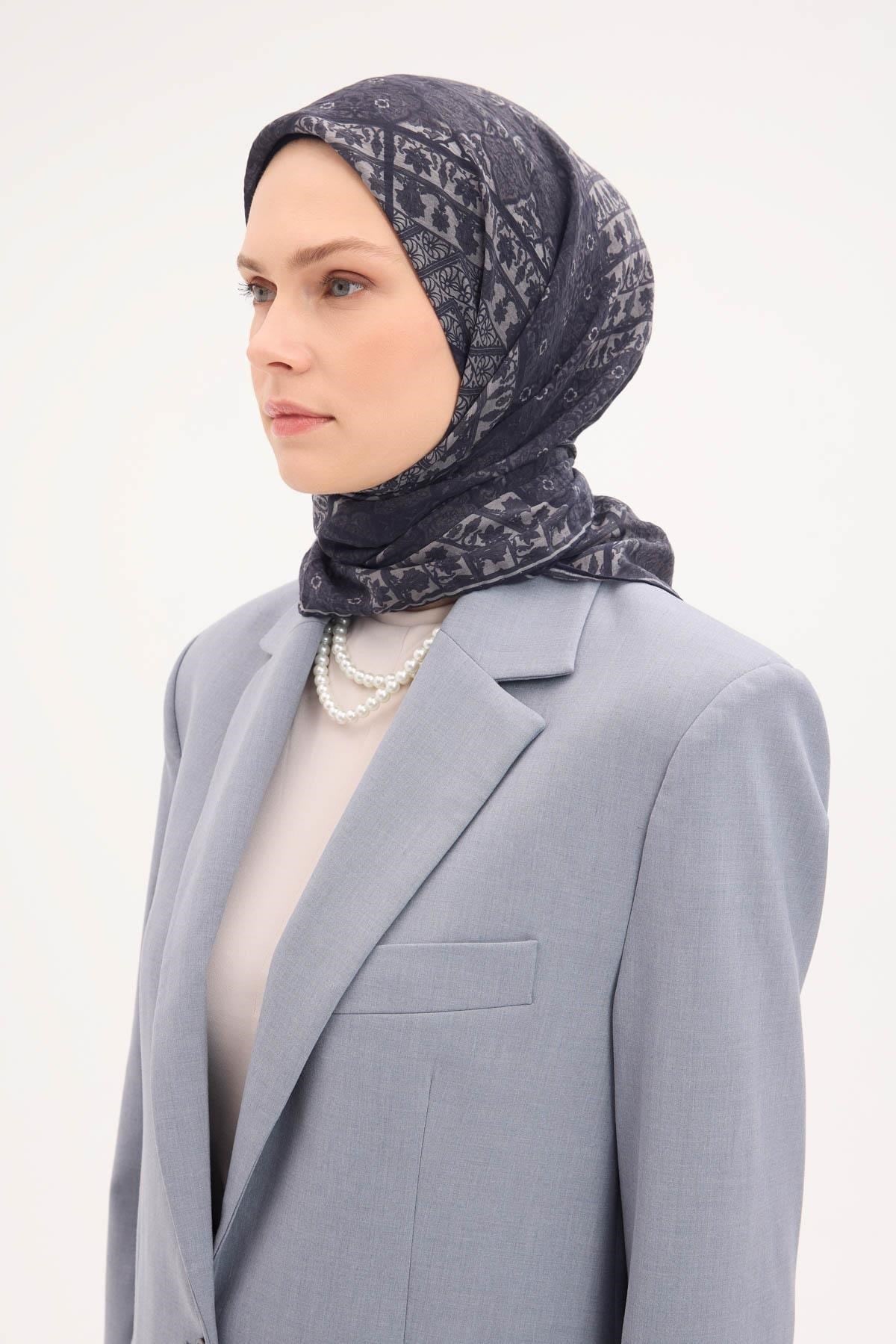 Tencel Monare Eşarp Osmanlı Desen Koyu Antrasit 90