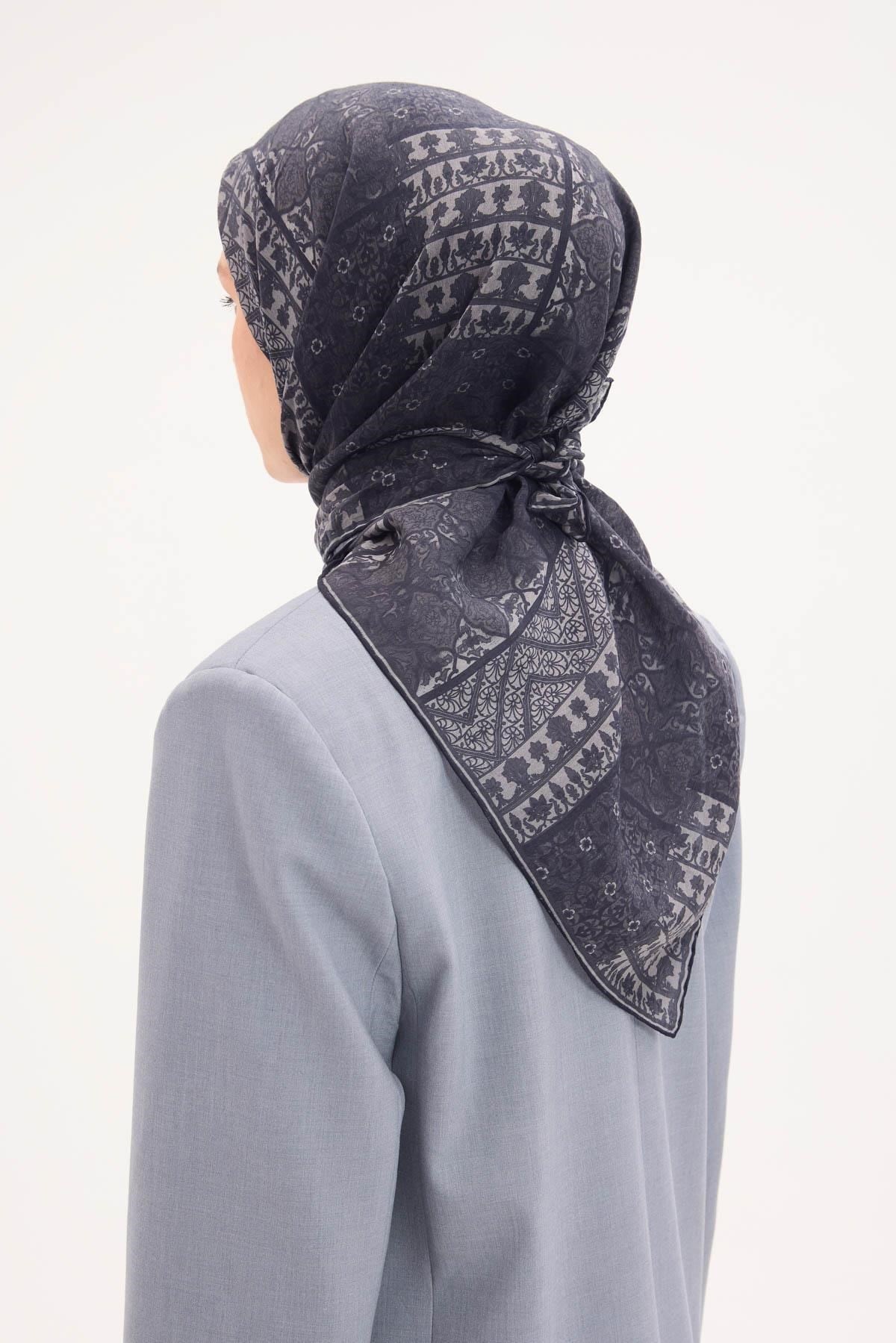 Tencel Monare Eşarp Osmanlı Desen Koyu Antrasit 90