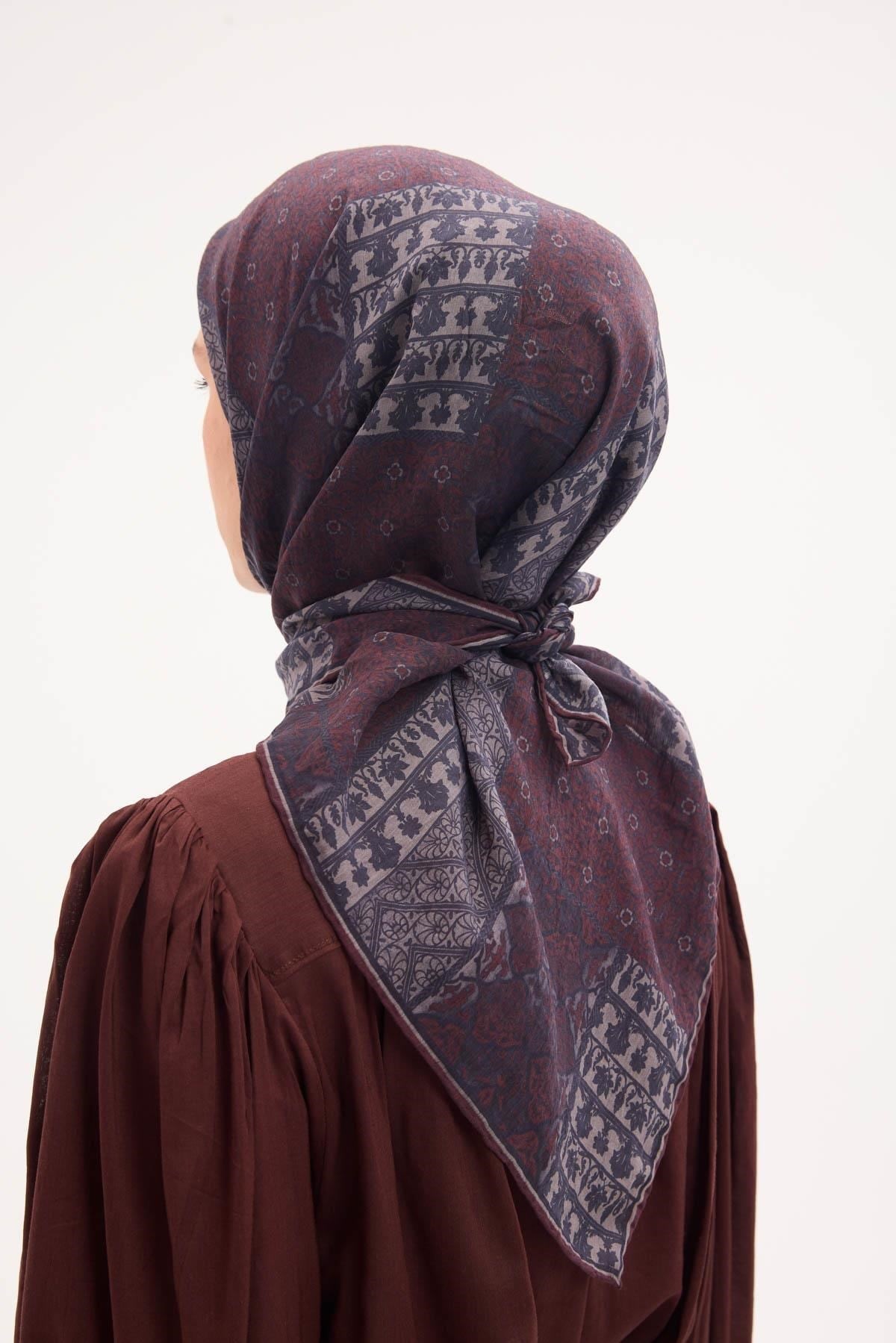 Tencel Monare Eşarp Osmanlı Desen Koyu Bordo 90X90