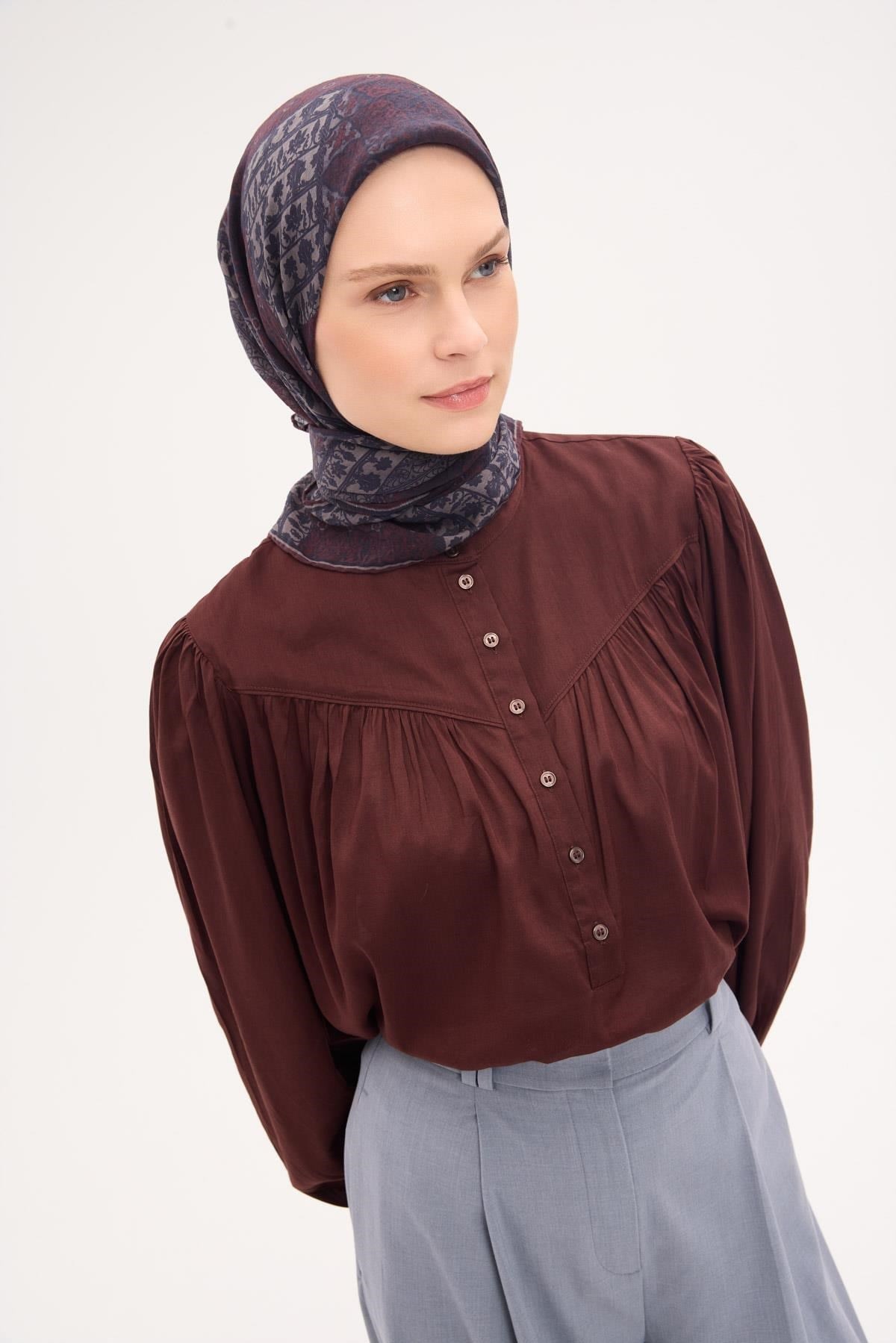 Tencel Monare Eşarp Osmanlı Desen Koyu Bordo 90X90