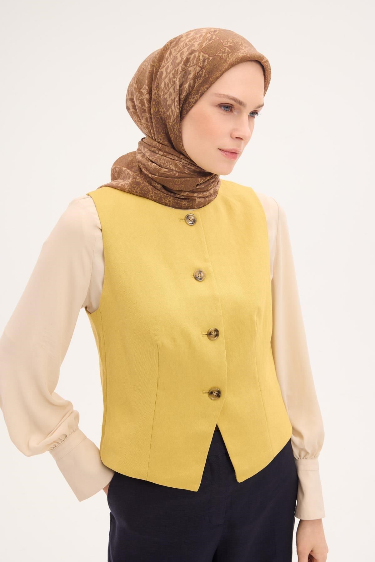 Tencel Monare Eşarp Osmanlı Desen Koyu Vizon 90X90