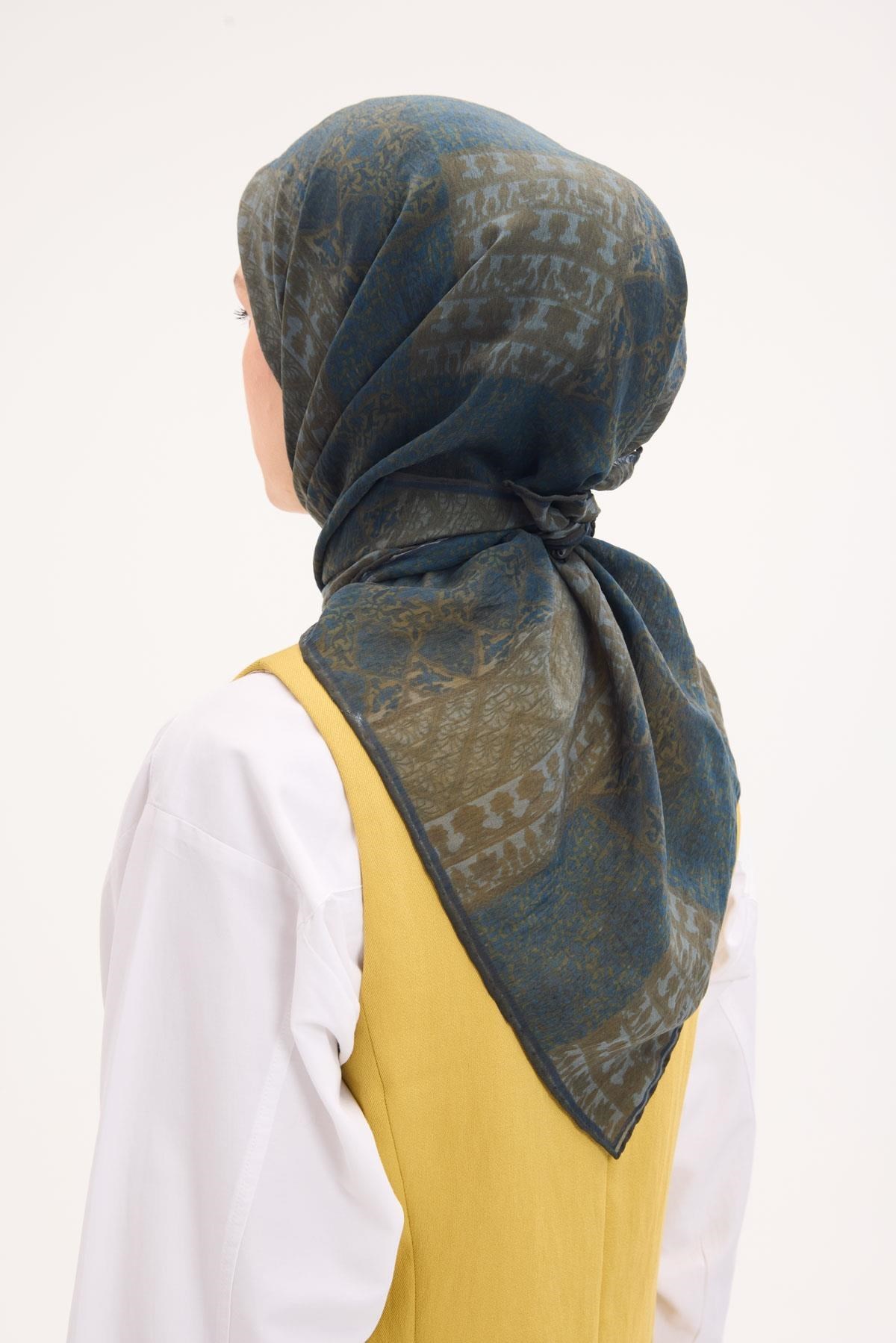 Tencel Monare Eşarp Osmanlı Desen Koyu Yeşil 90X90
