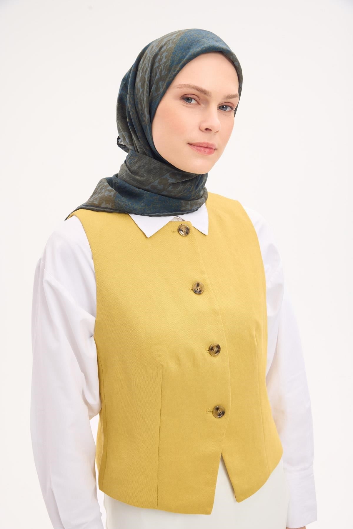 Tencel Monare Eşarp Osmanlı Desen Koyu Yeşil 90X90