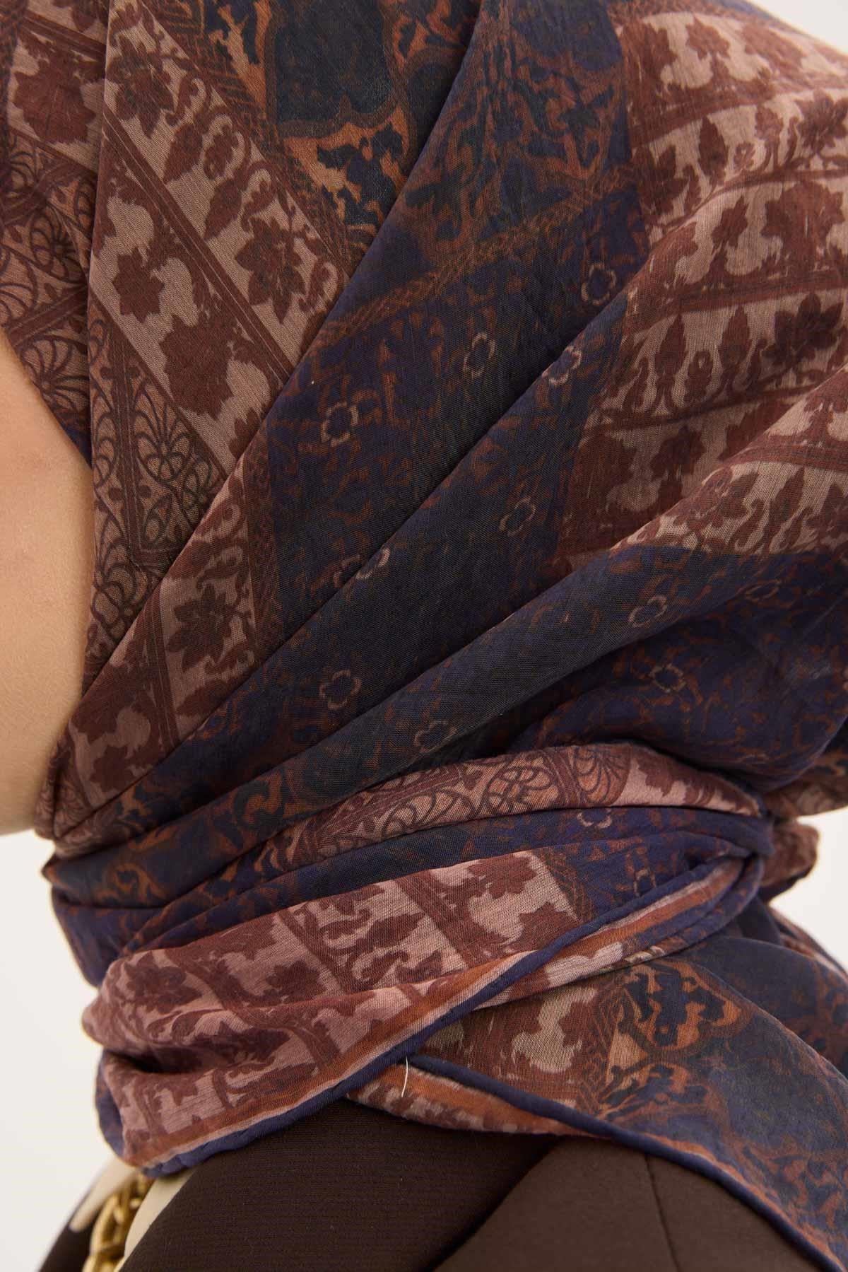Tencel Monare Eşarp Osmanlı Desen Lacivert 90X90