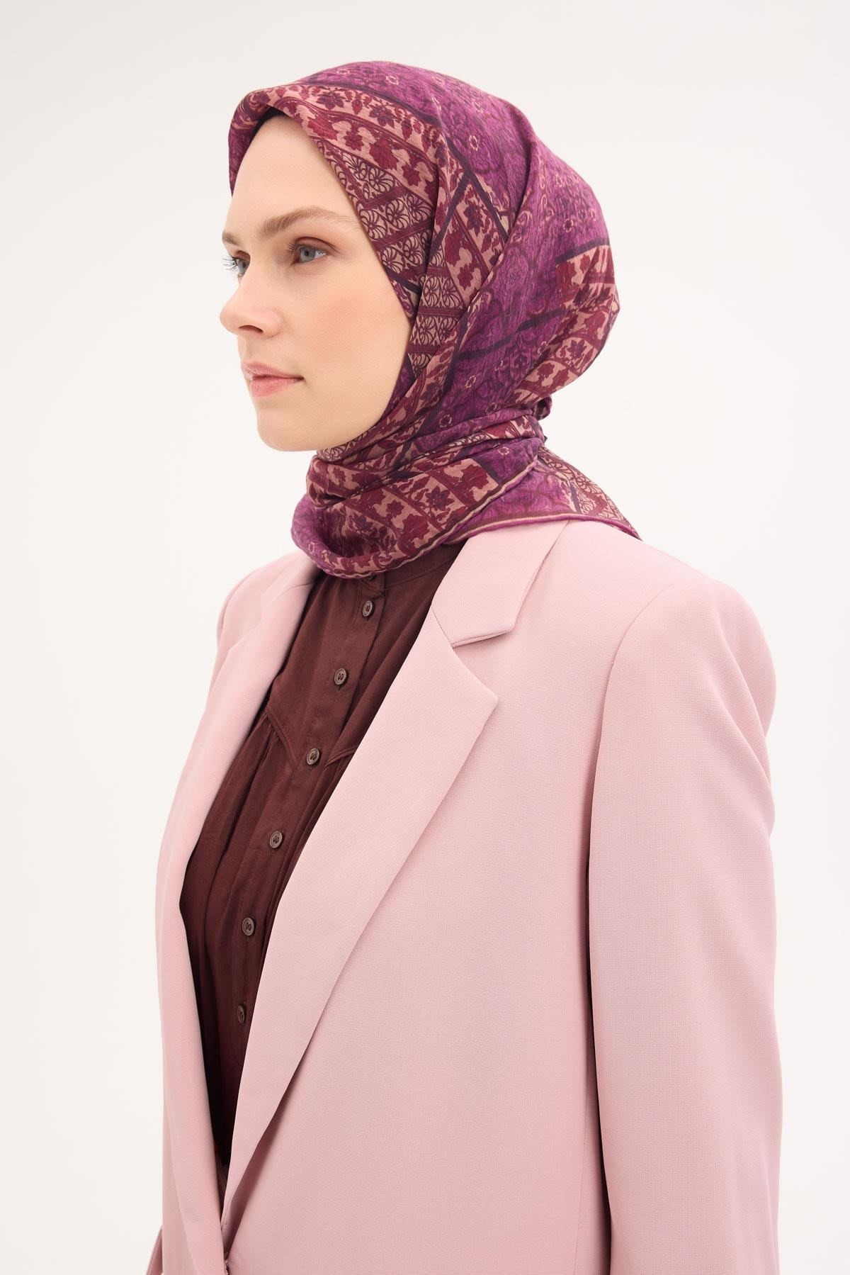 Tencel Monare Eşarp Osmanlı Desen Mor 90X90