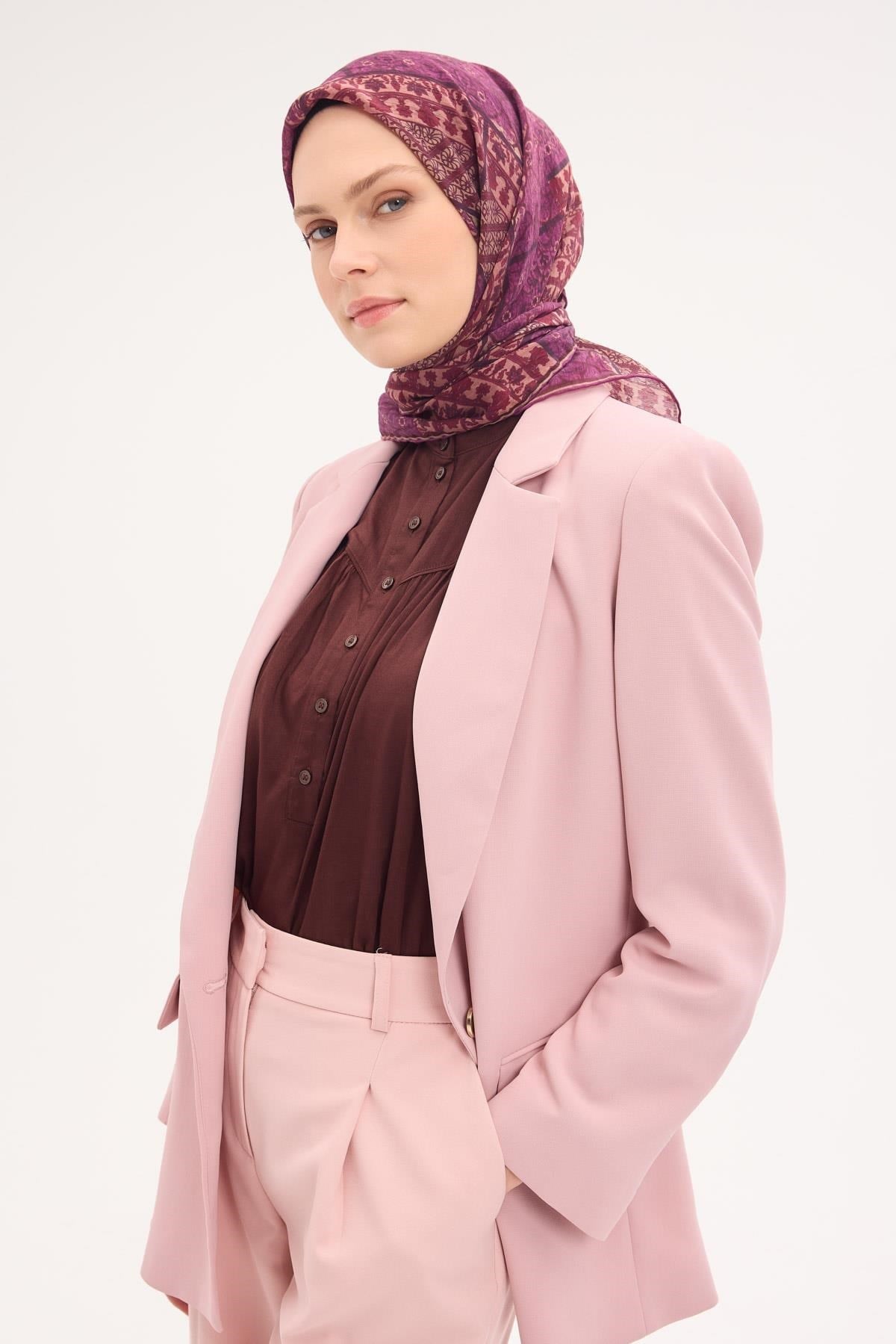 Tencel Monare Eşarp Osmanlı Desen Mor 90X90