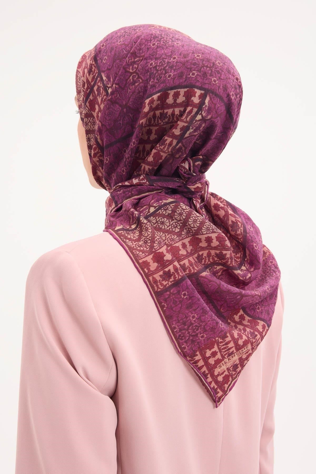 Tencel Monare Eşarp Osmanlı Desen Mor 90X90