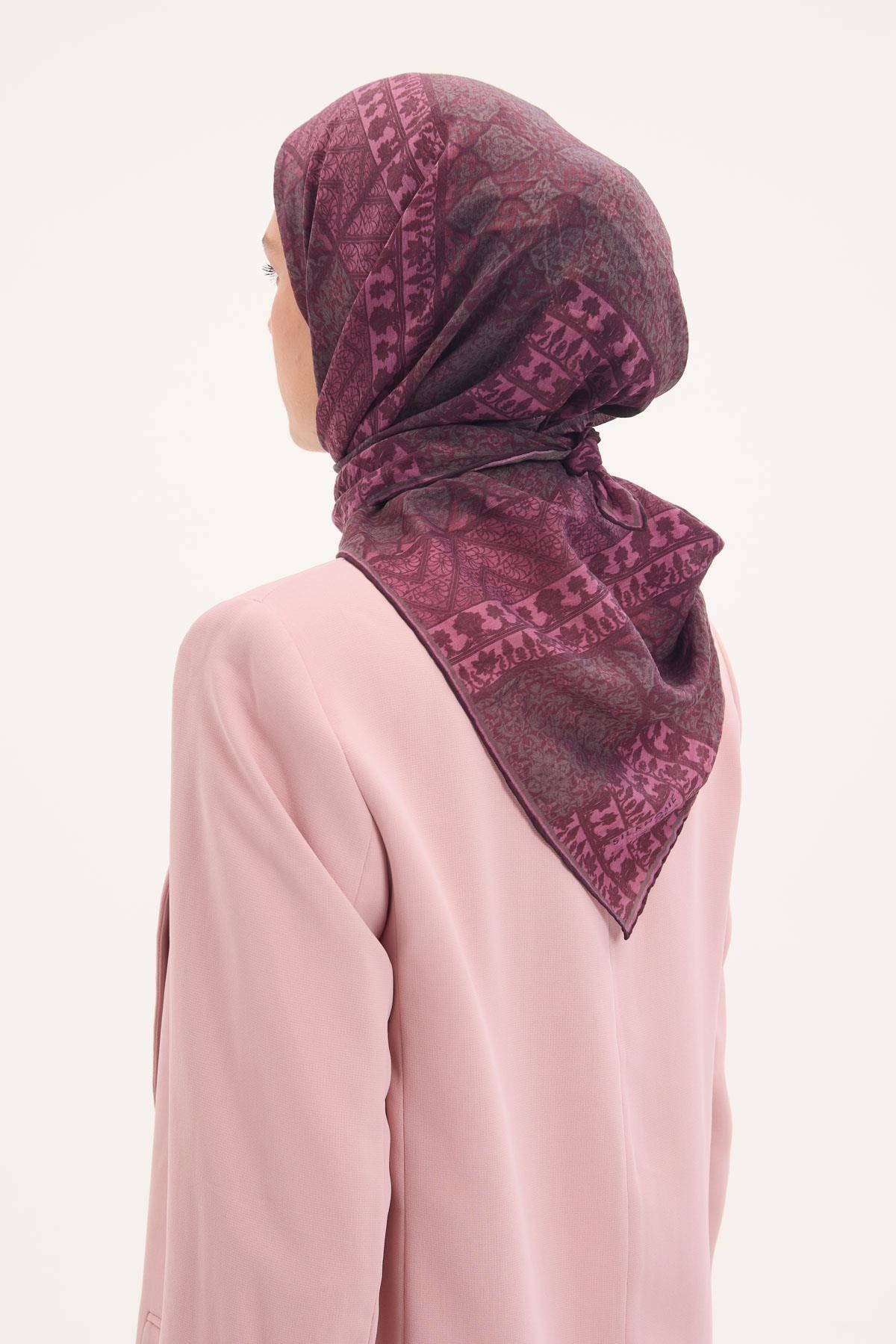 Tencel Monare Eşarp Osmanlı Desen Mürdüm 90X90