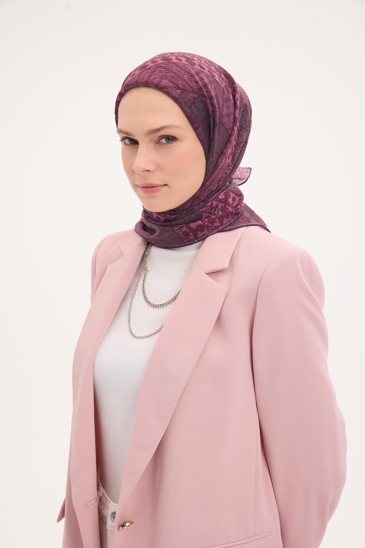 Tencel Monare Eşarp Osmanlı Desen Mürdüm 90X90
