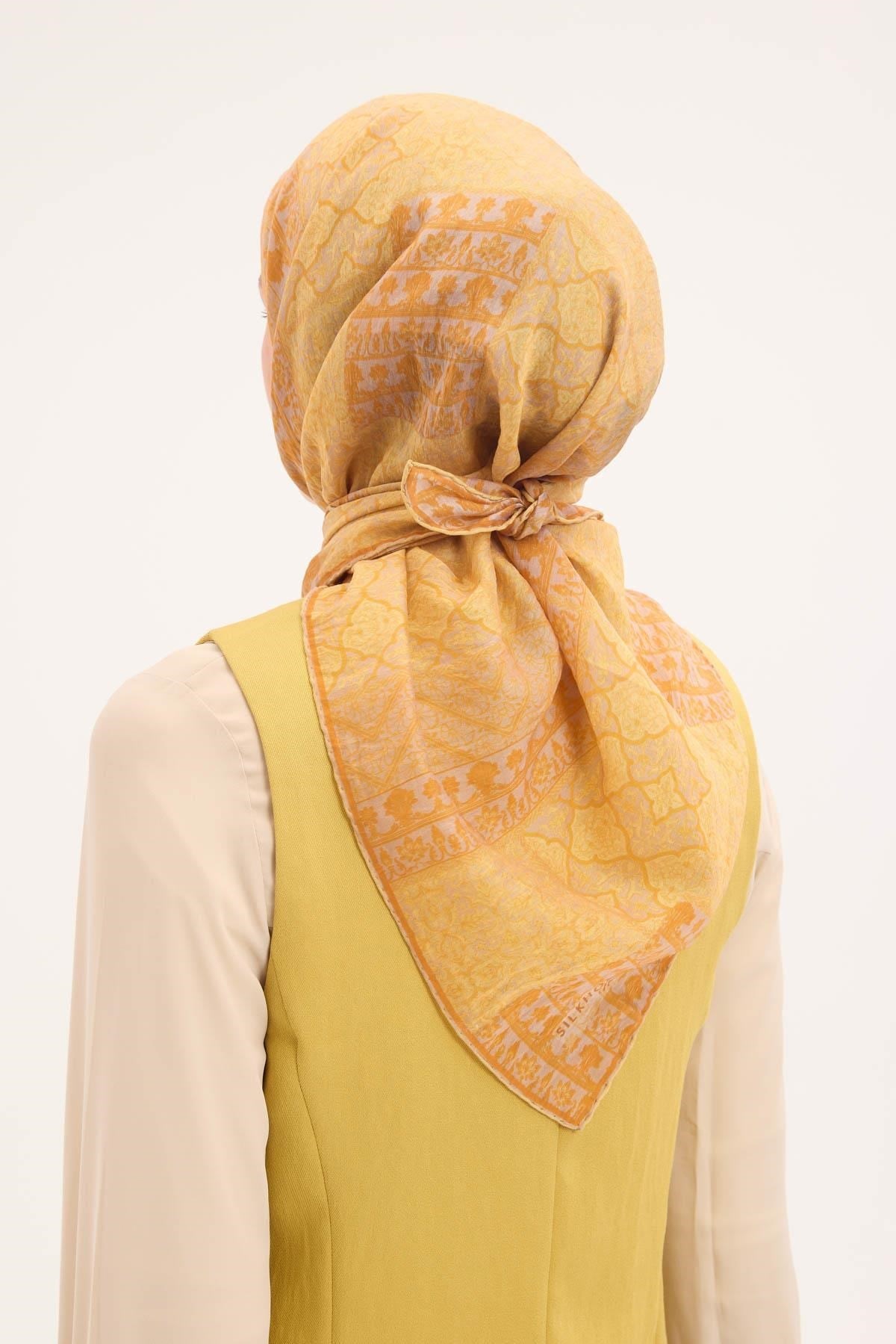 Tencel Monare Eşarp Osmanlı Desen Sarı Turuncu 90X