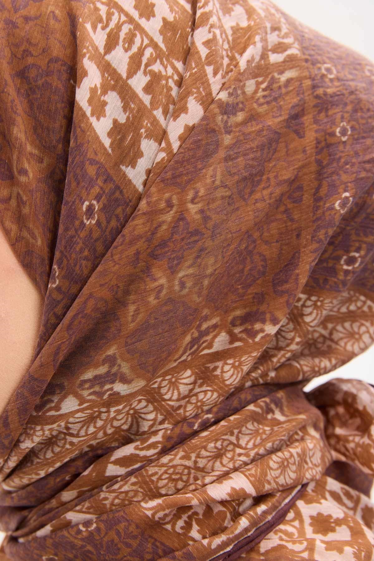 Tencel Monare Eşarp Osmanlı Desen Taba 90X90