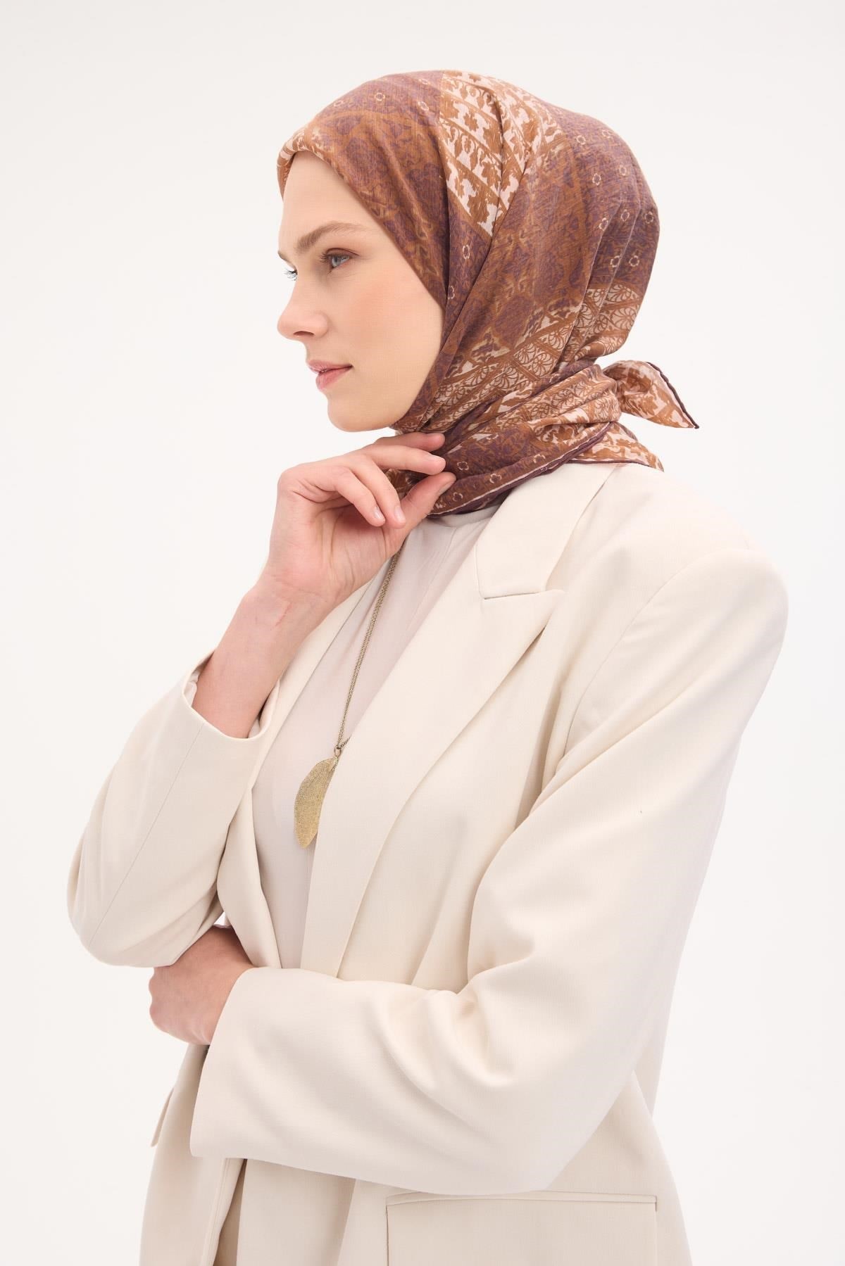 Tencel Monare Eşarp Osmanlı Desen Taba 90X90