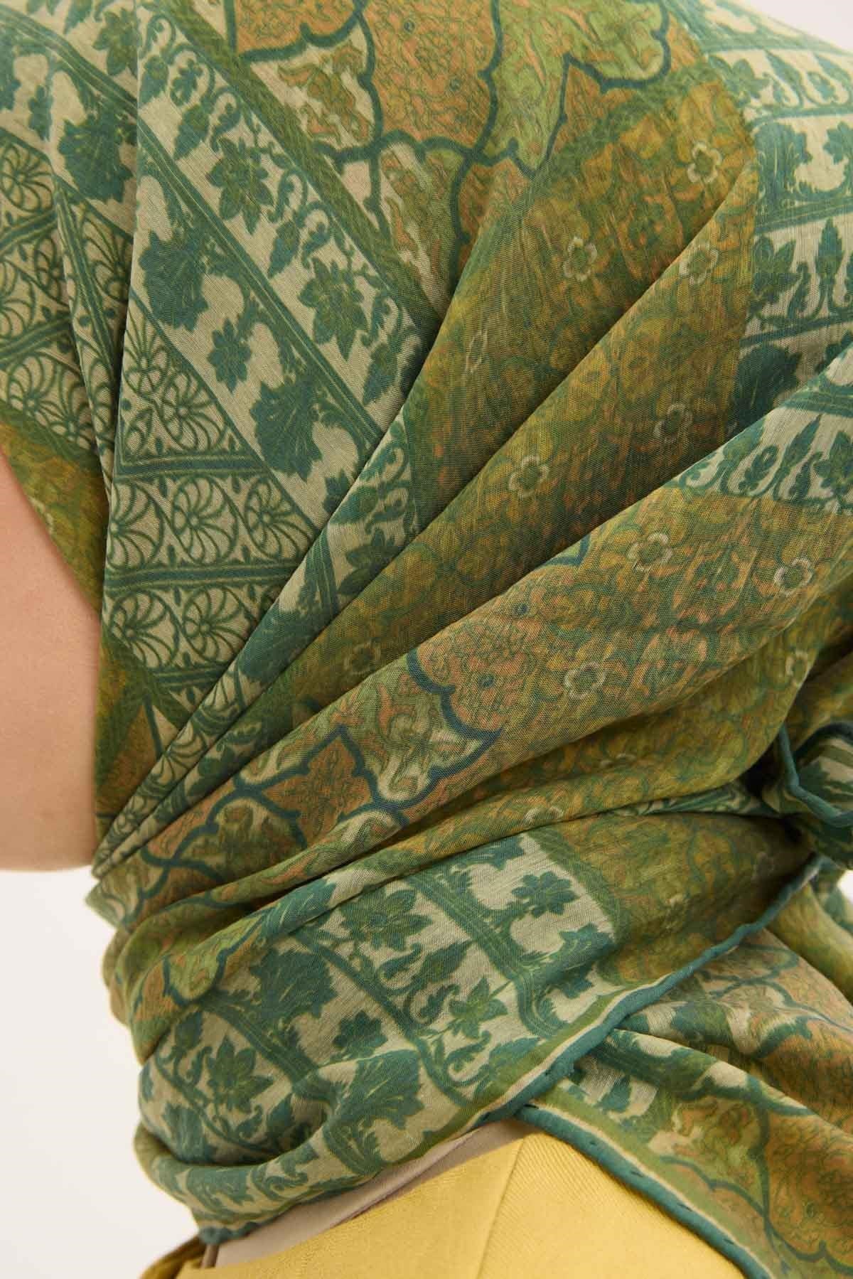 Tencel Monare Eşarp Osmanlı Desen Yeşil 90X90