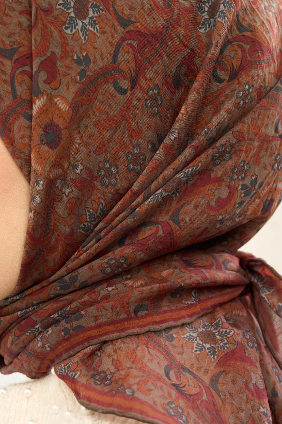 Tencel Monare Eşarp Papatya Desen Açık Mocha 90X90