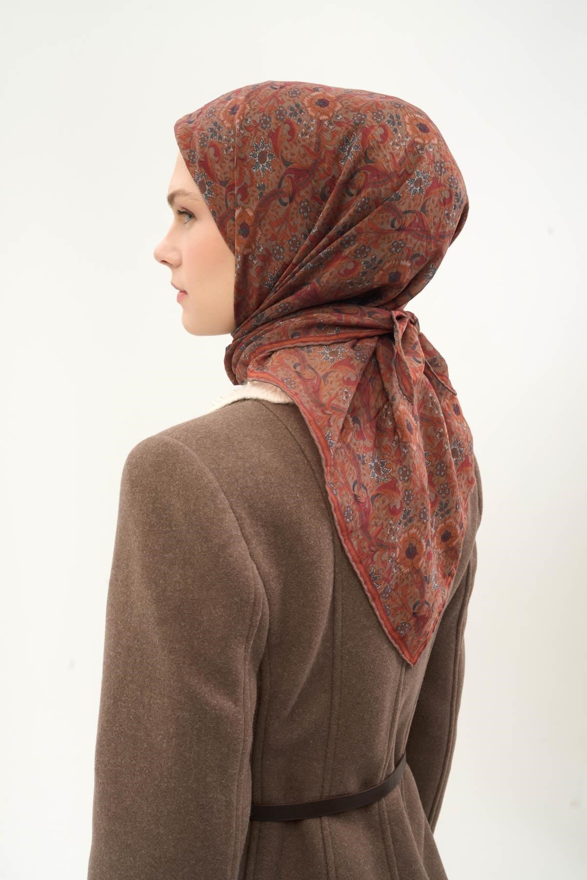 Tencel Monare Eşarp Papatya Desen Açık Mocha 90X90