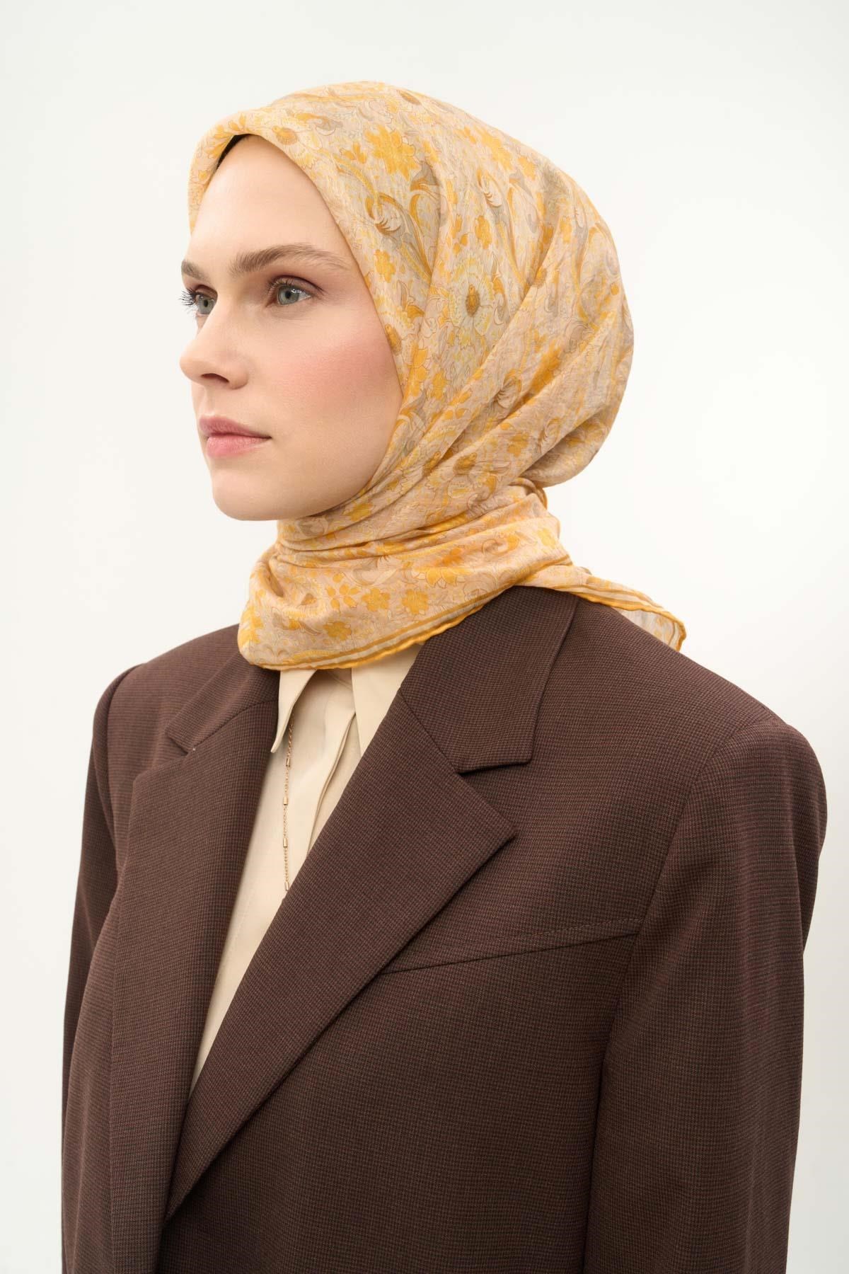 Tencel Monare Eşarp Papatya Desen Butter Yellow 90X90