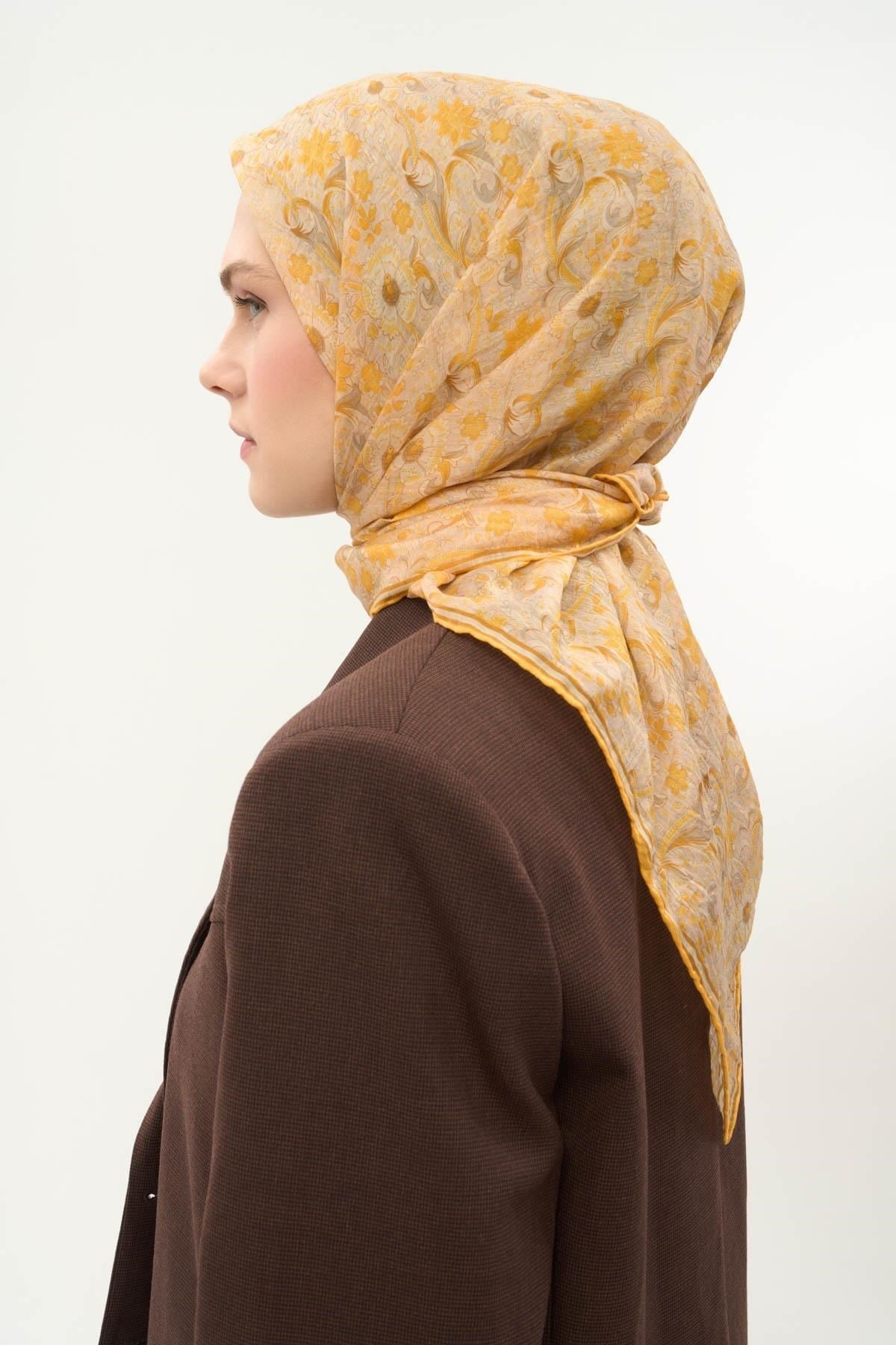 Tencel Monare Eşarp Papatya Desen Butter Yellow 90X90