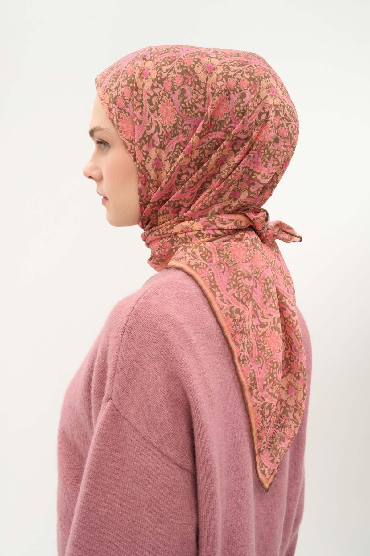 Tencel Monare Eşarp Papatya Desen Haki 90X90