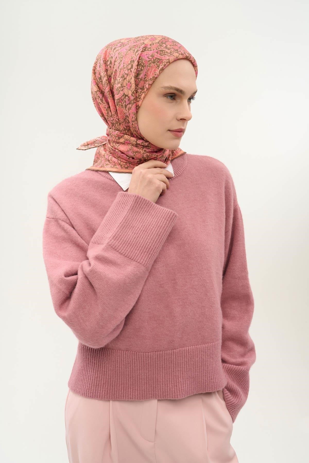 Tencel Monare Eşarp Papatya Desen Haki 90X90