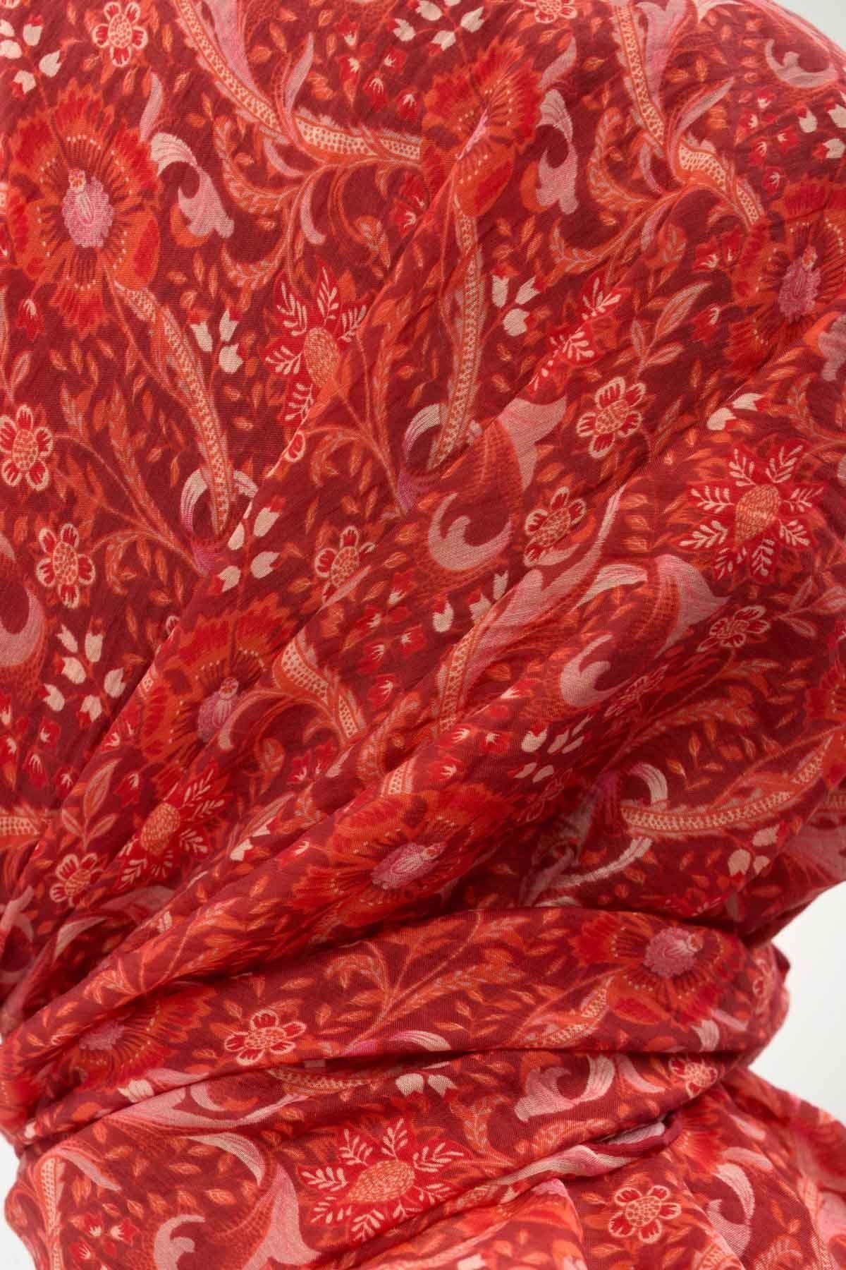 Tencel Monare Eşarp Papatya Desen Koyu Kırmızı 90X90
