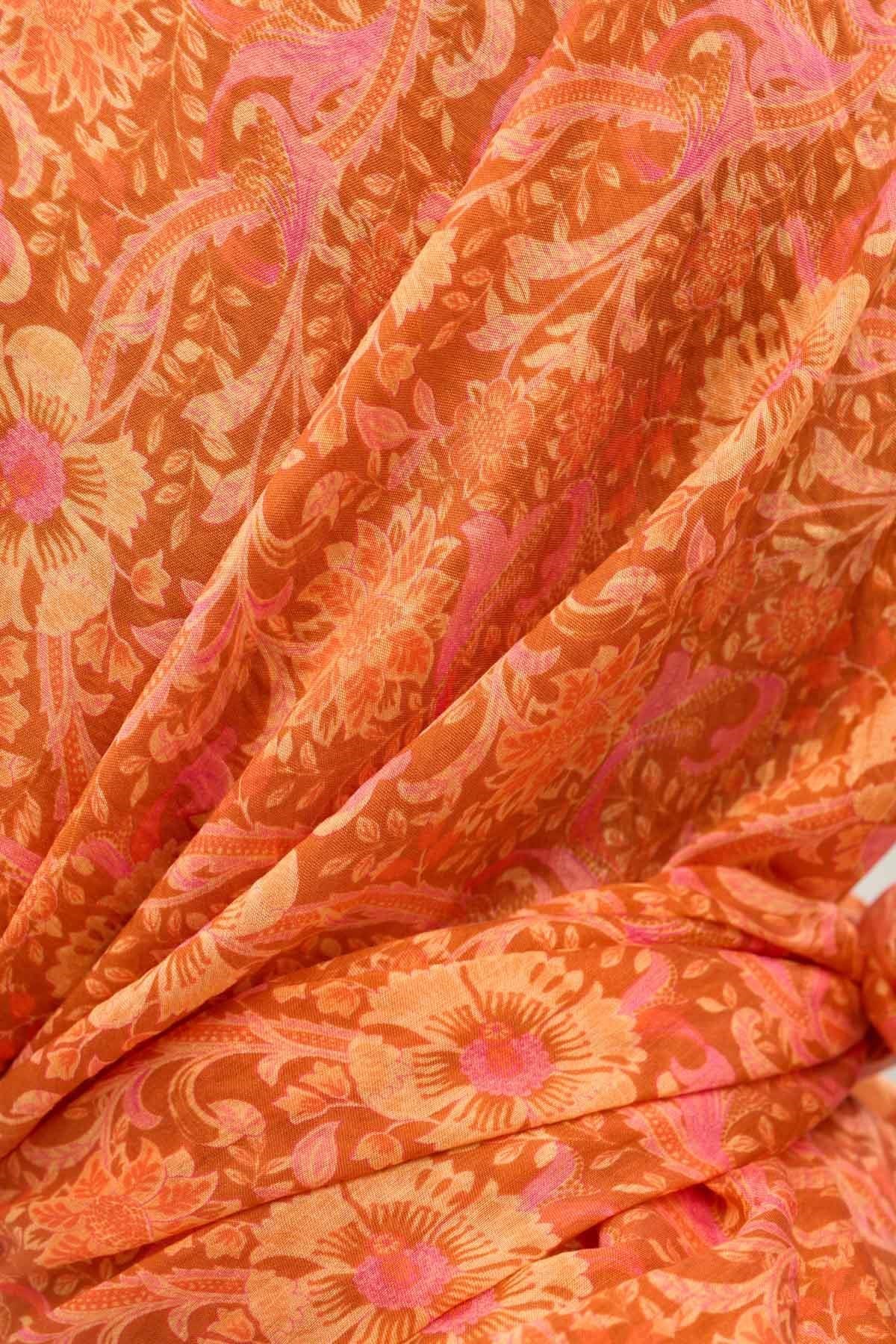 Tencel Monare Eşarp Papatya Desen Koyu Turuncu 90X90