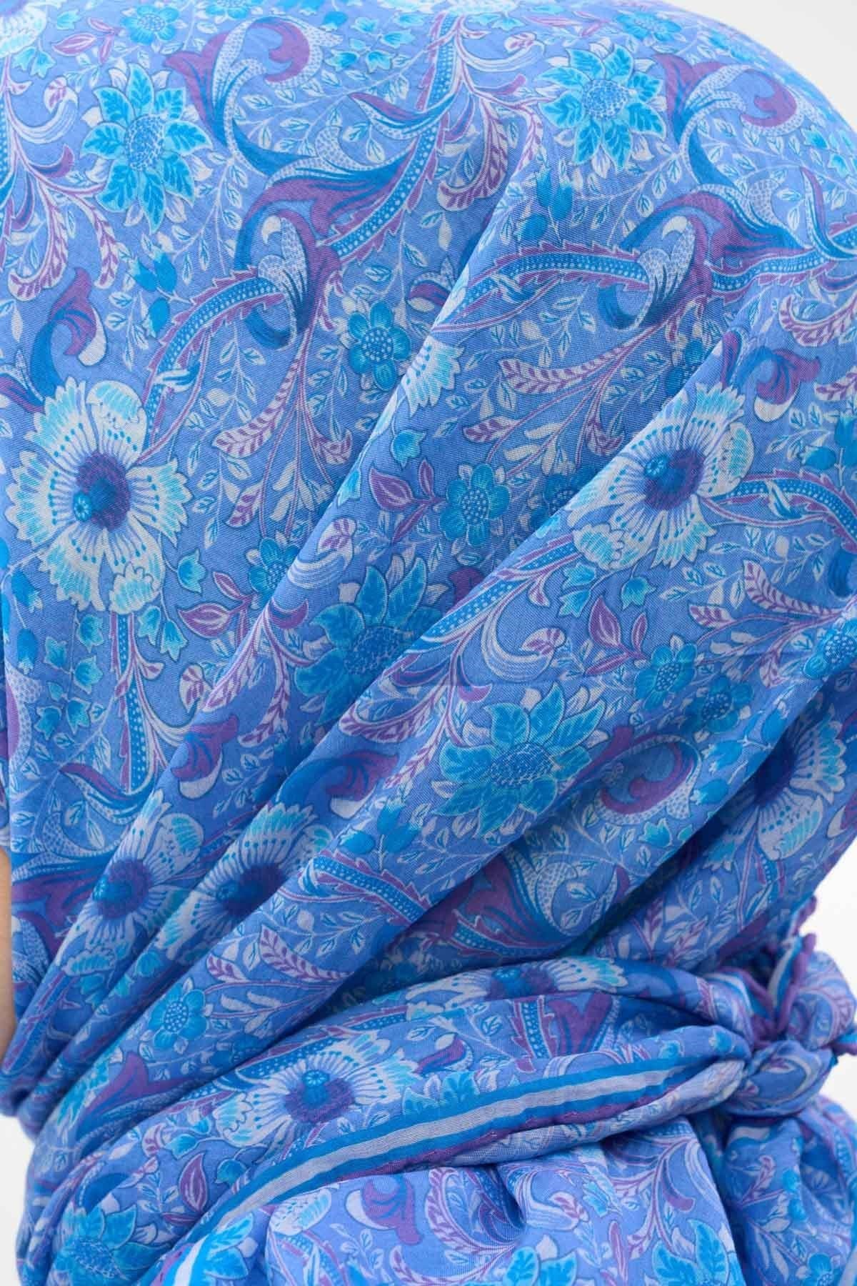 Tencel Monare Eşarp Papatya Desen Mavi Lila 90X90