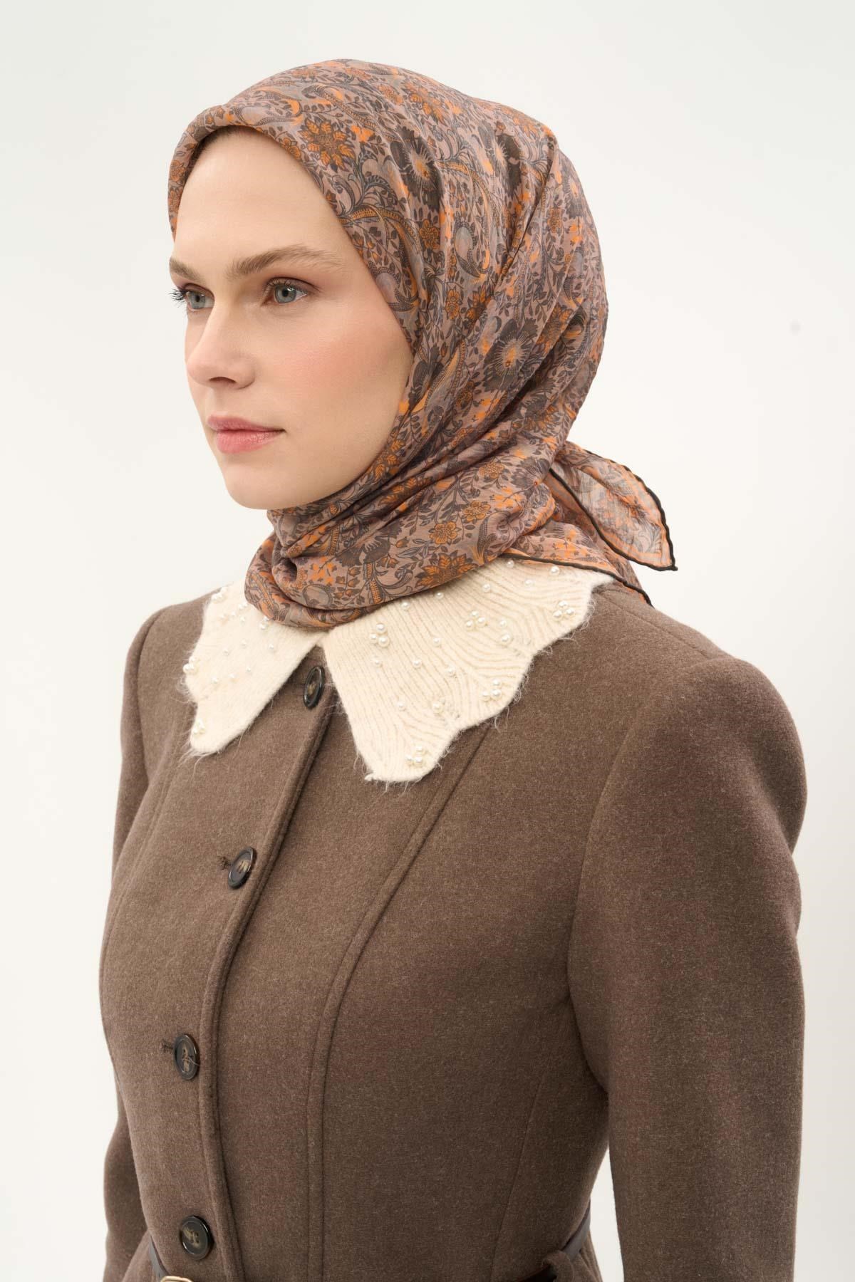 Tencel Monare Eşarp Papatya Desen Mocha Mouse 90X90