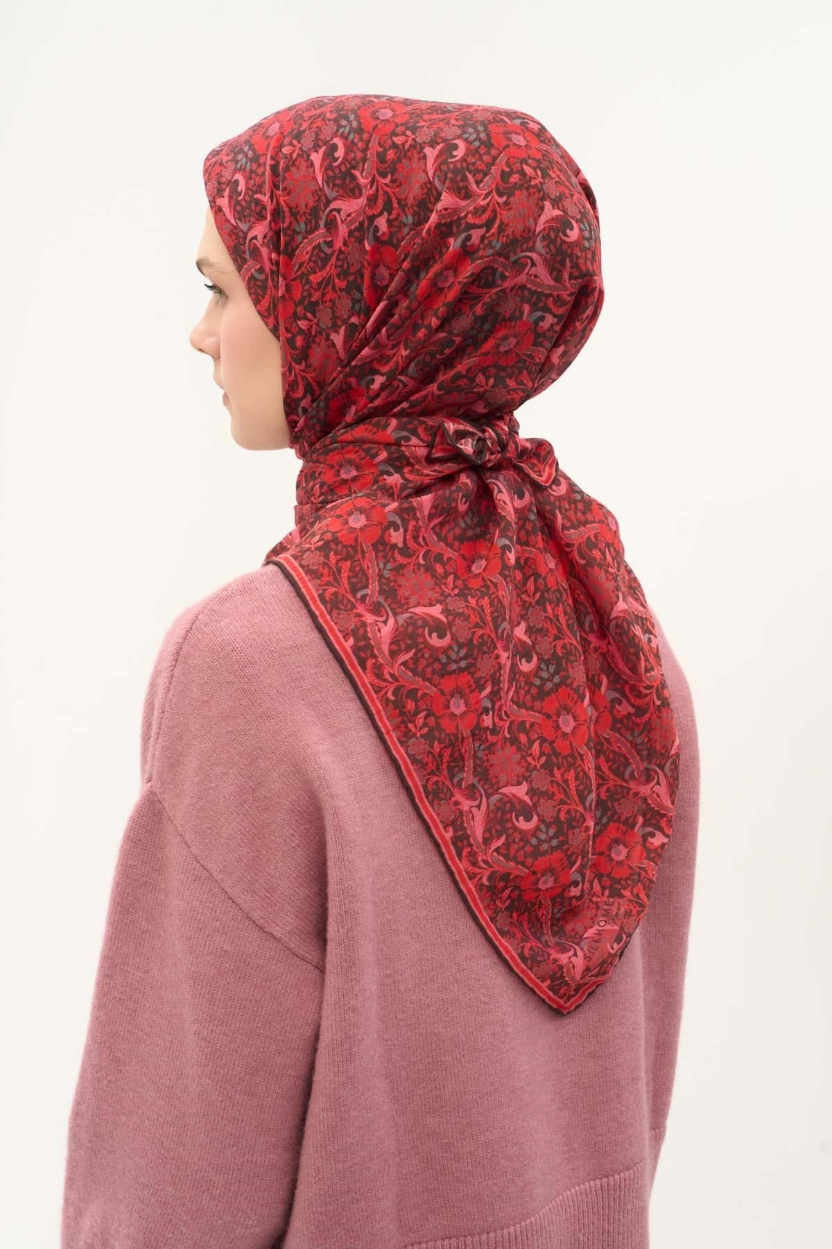 Tencel Monare Eşarp Papatya Desen Siyah 90X90
