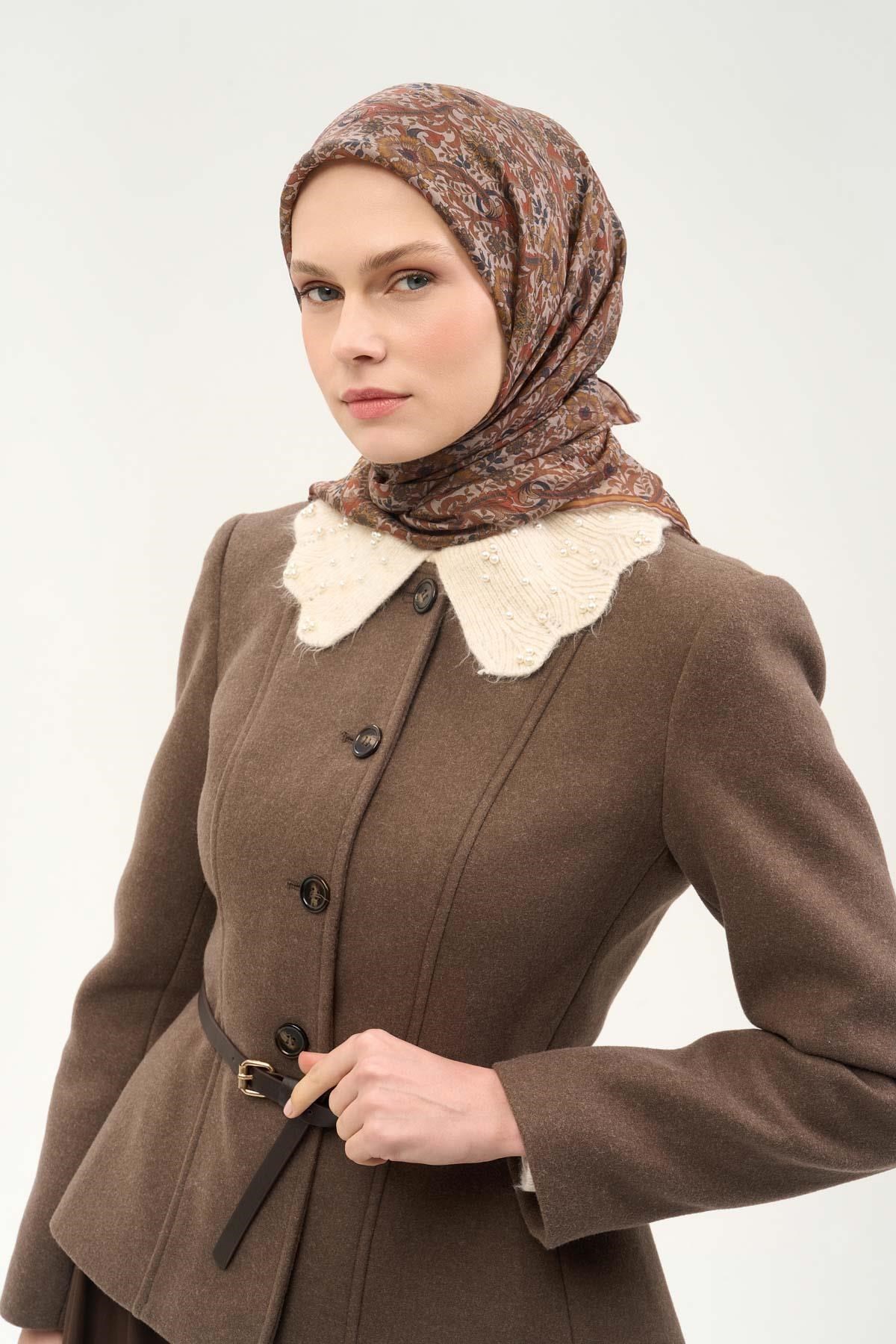 Tencel Monare Eşarp Papatya Desen Taş 90X90