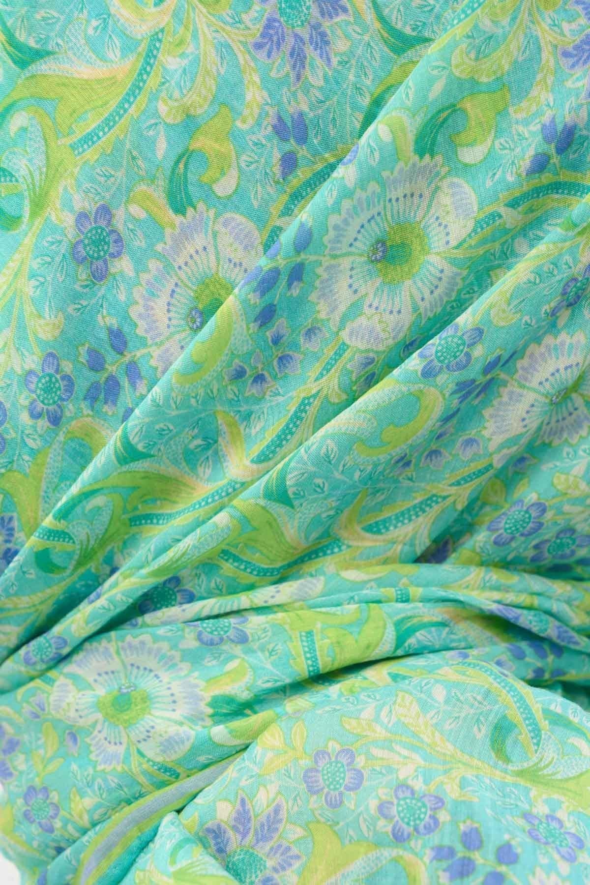 Tencel Monare Eşarp Papatya Desen Turkuaz 90X90