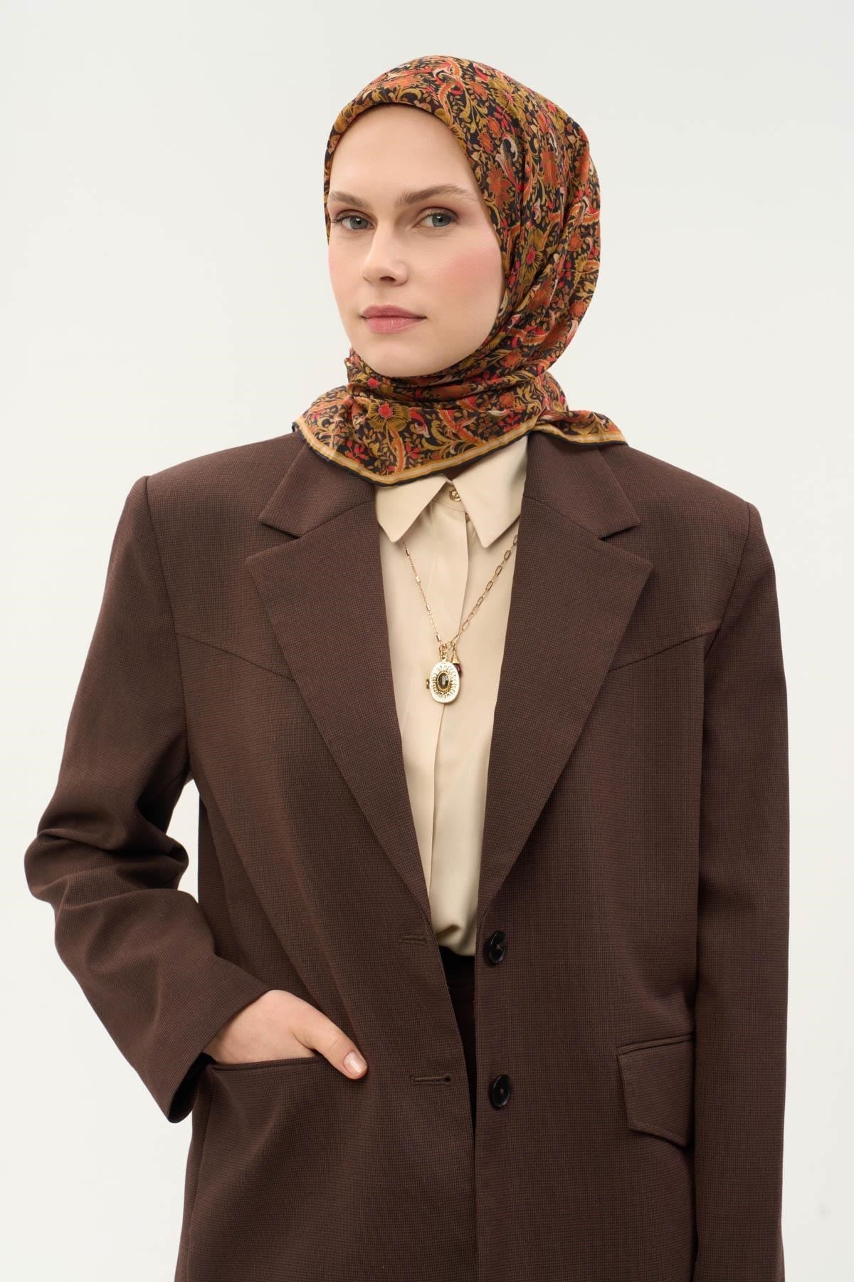 Tencel Monare Eşarp Papatya Desen Yağ Yeşili 90X90