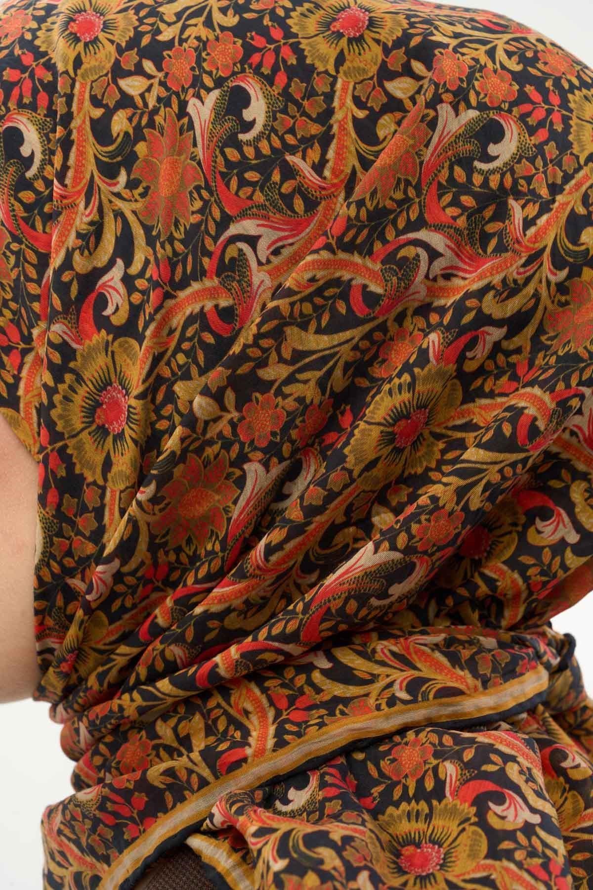 Tencel Monare Eşarp Papatya Desen Yağ Yeşili 90X90