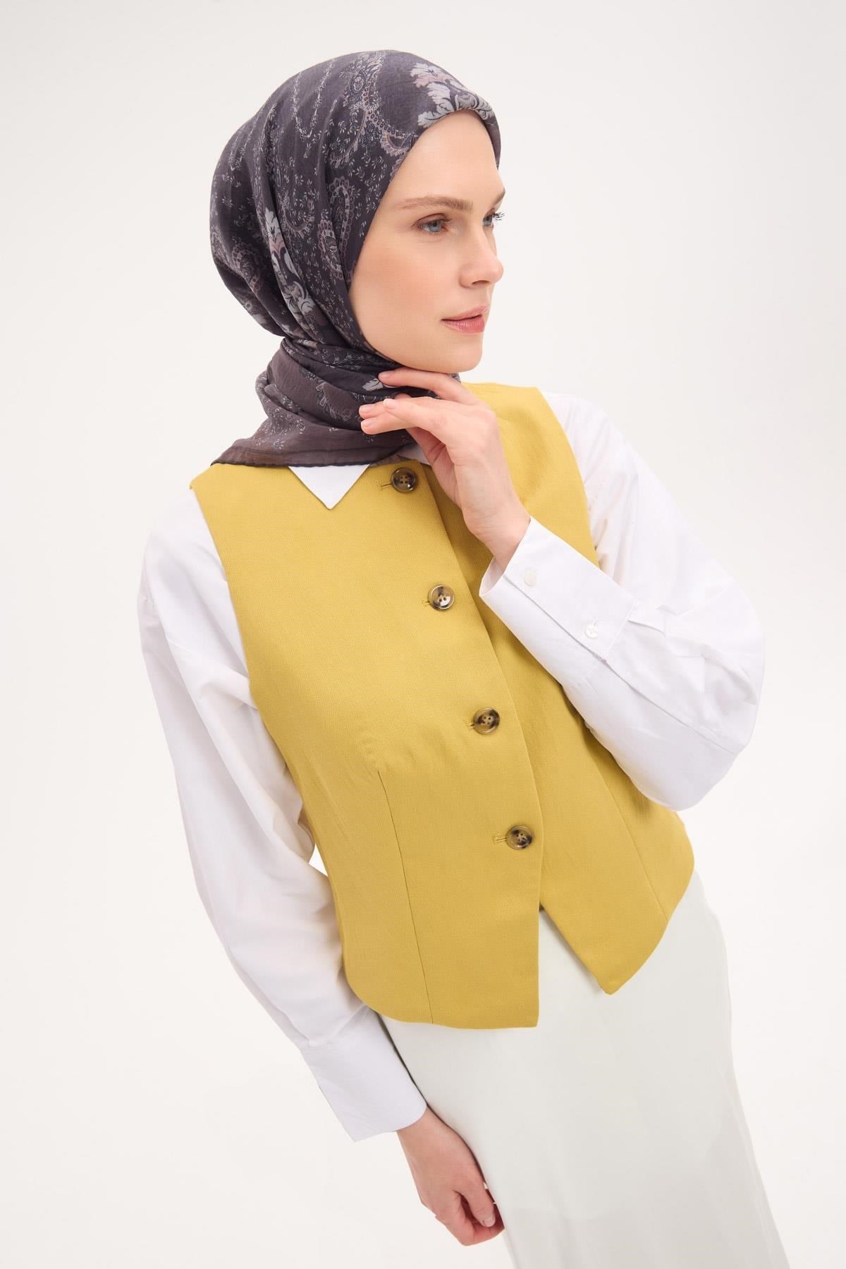 Tencel Monare Eşarp Şal Desen Antrasit 90x90