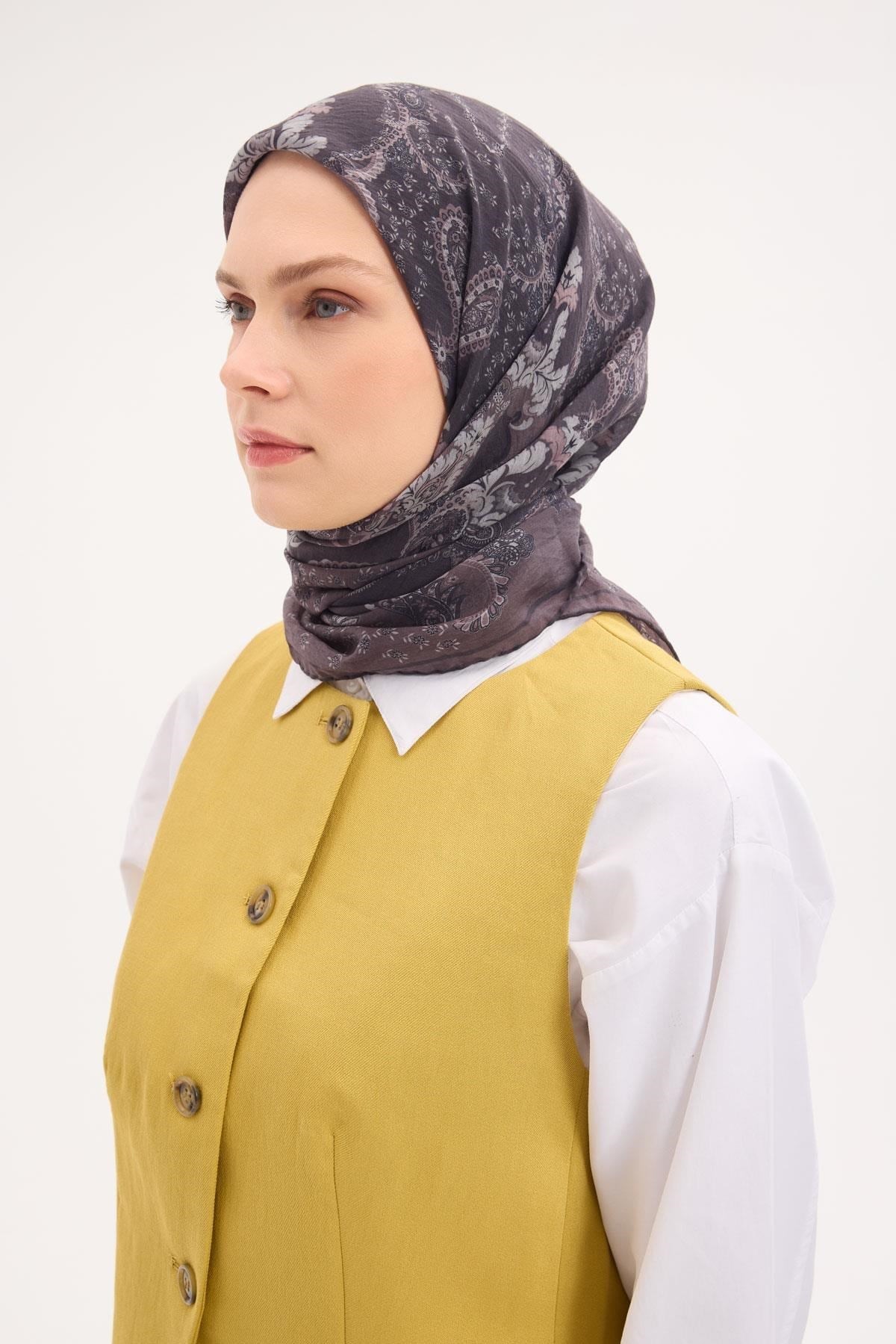 Tencel Monare Eşarp Şal Desen Antrasit 90x90