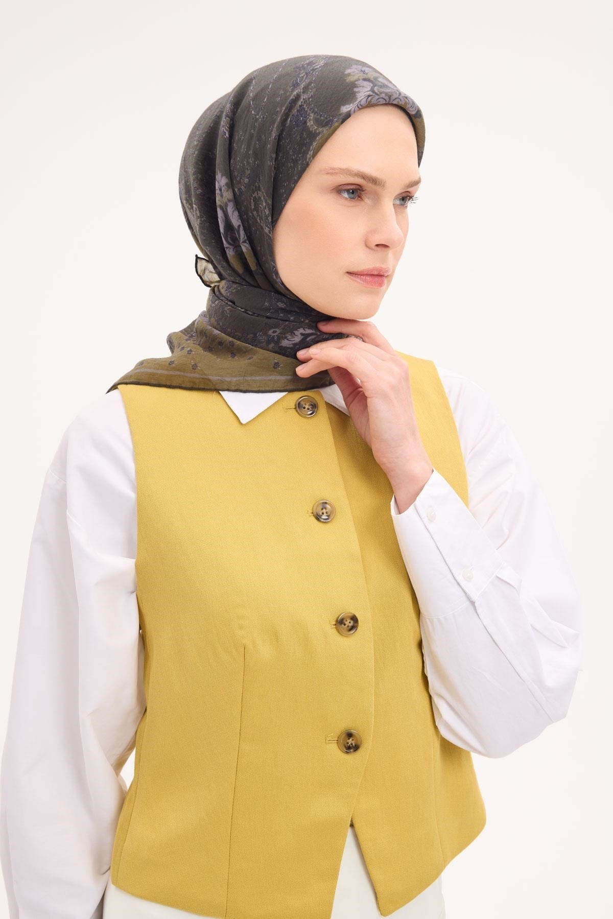 Tencel Monare Eşarp Şal Desen Asker Yeşili 90x90