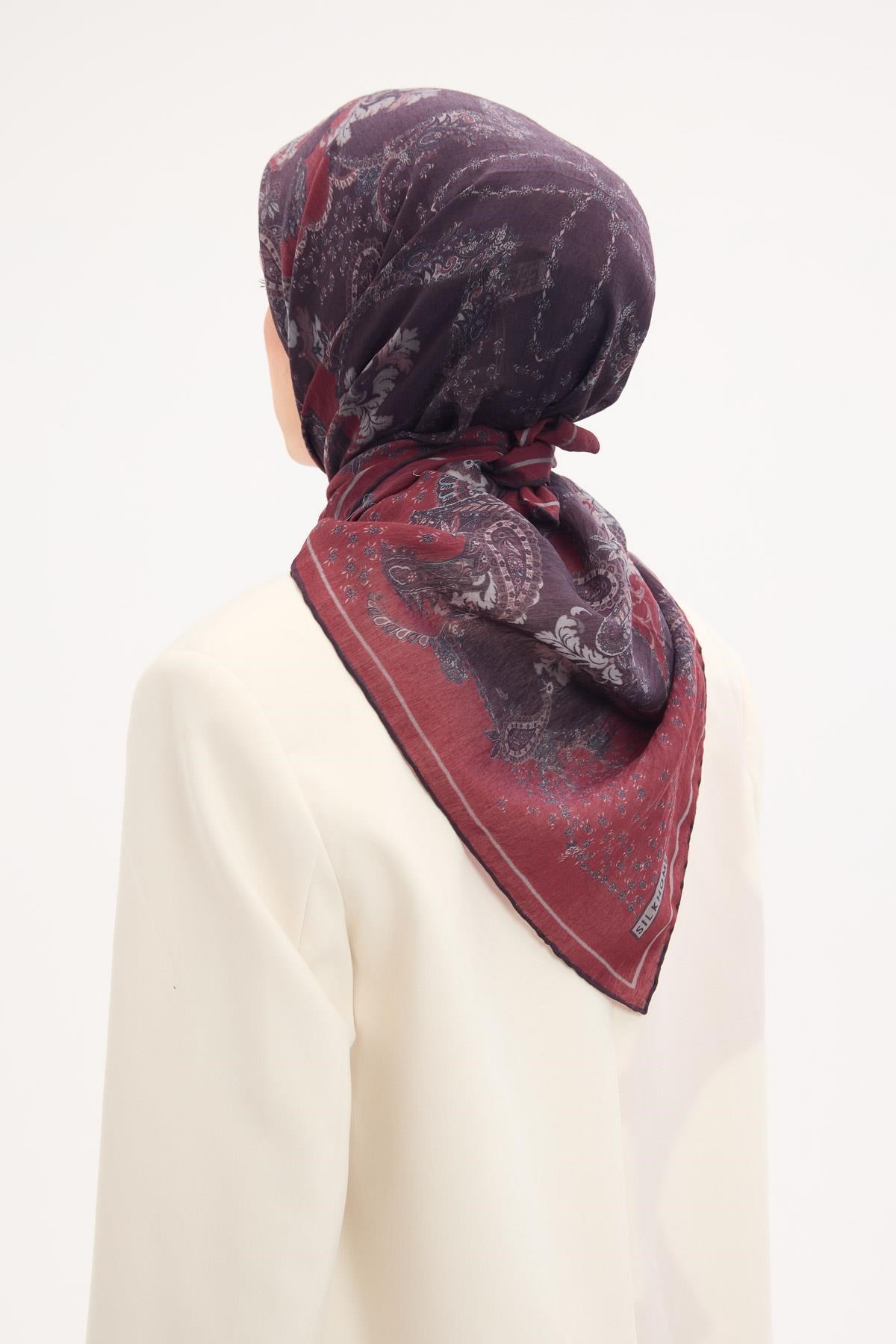 Tencel Monare Eşarp Şal Desen Bordo 90x90