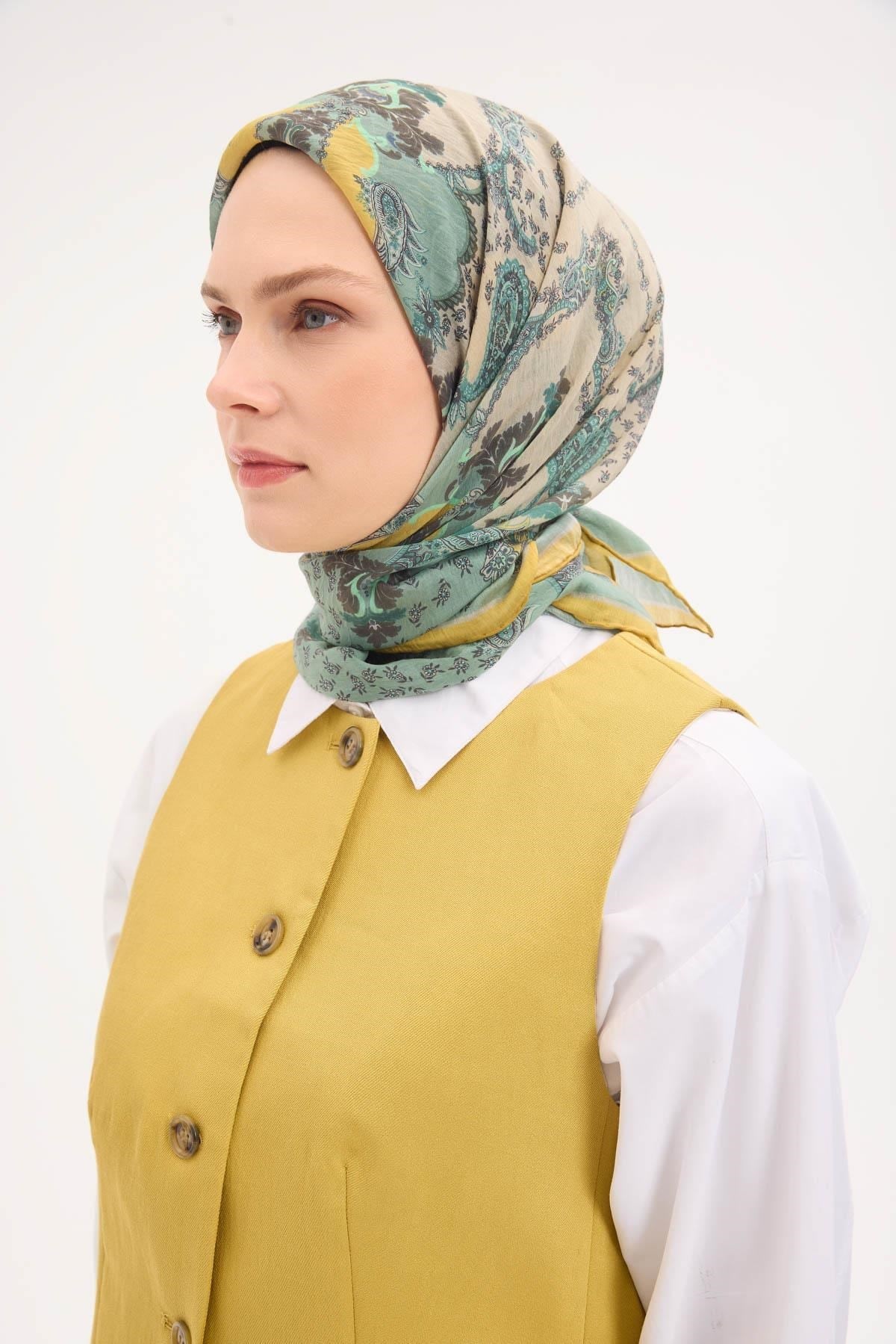 Tencel Monare Eşarp Şal Desen Çağla Yeşili 90x90