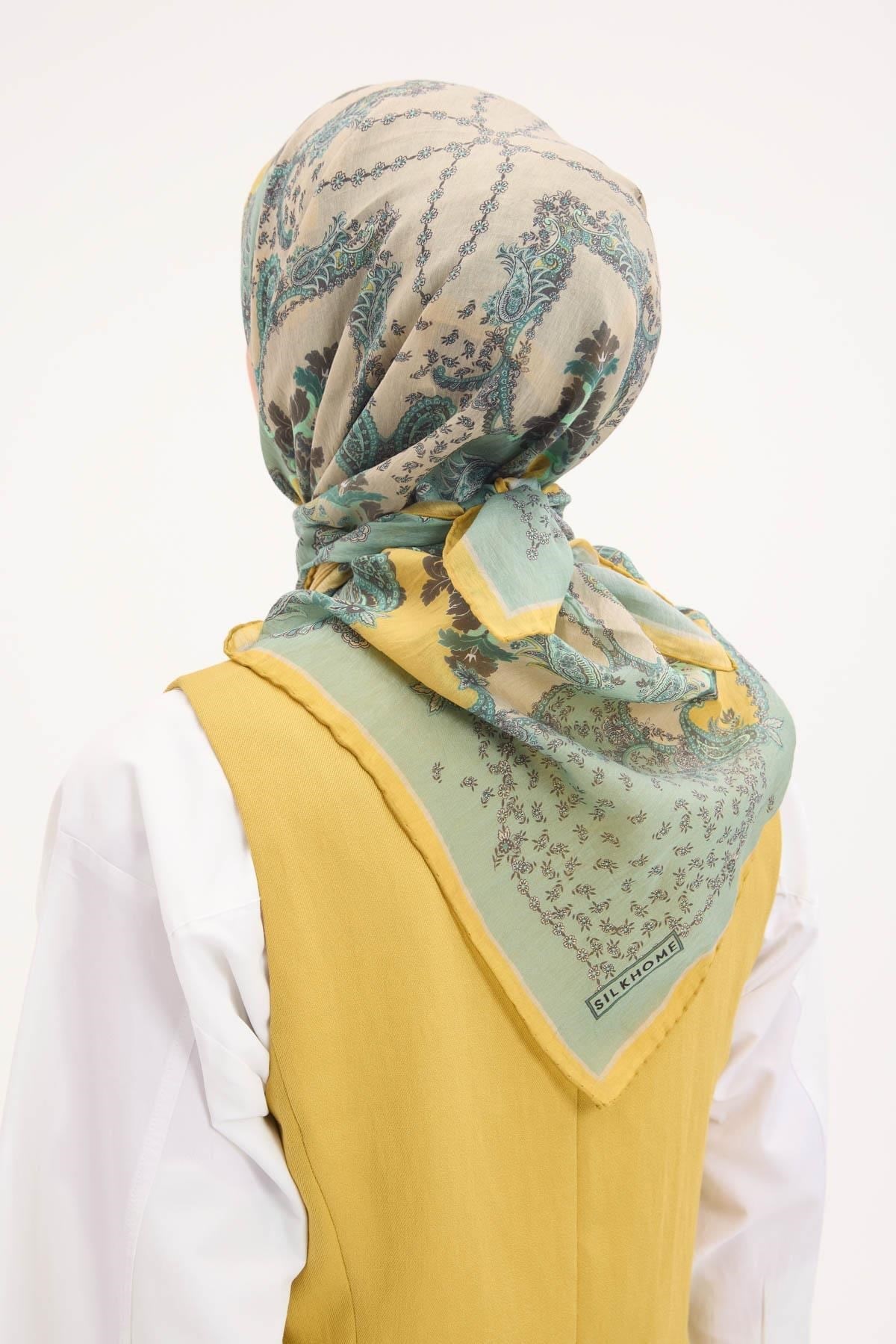 Tencel Monare Eşarp Şal Desen Çağla Yeşili 90x90