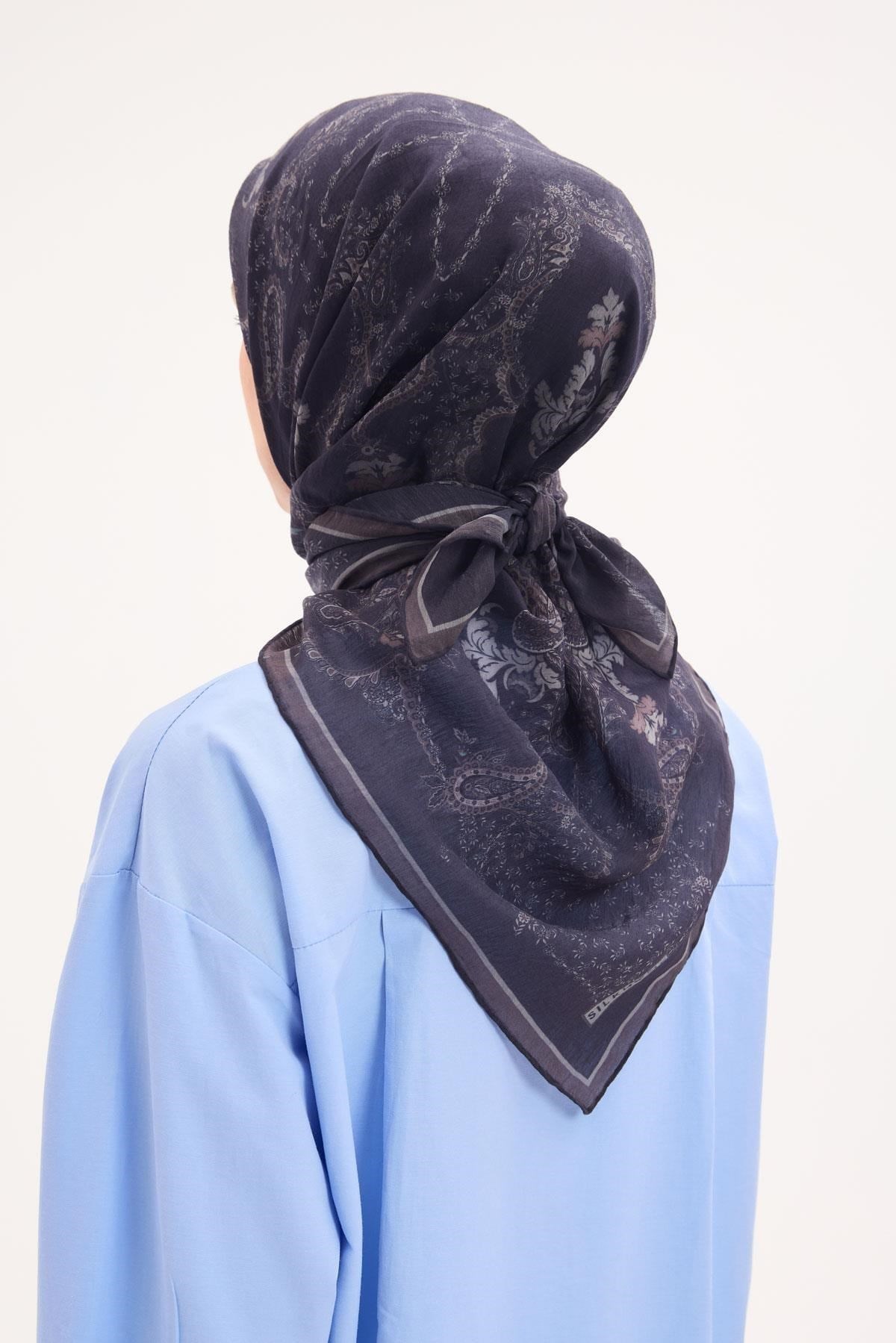 Tencel Monare Eşarp Şal Desen Dumanlı Siyah 90x90