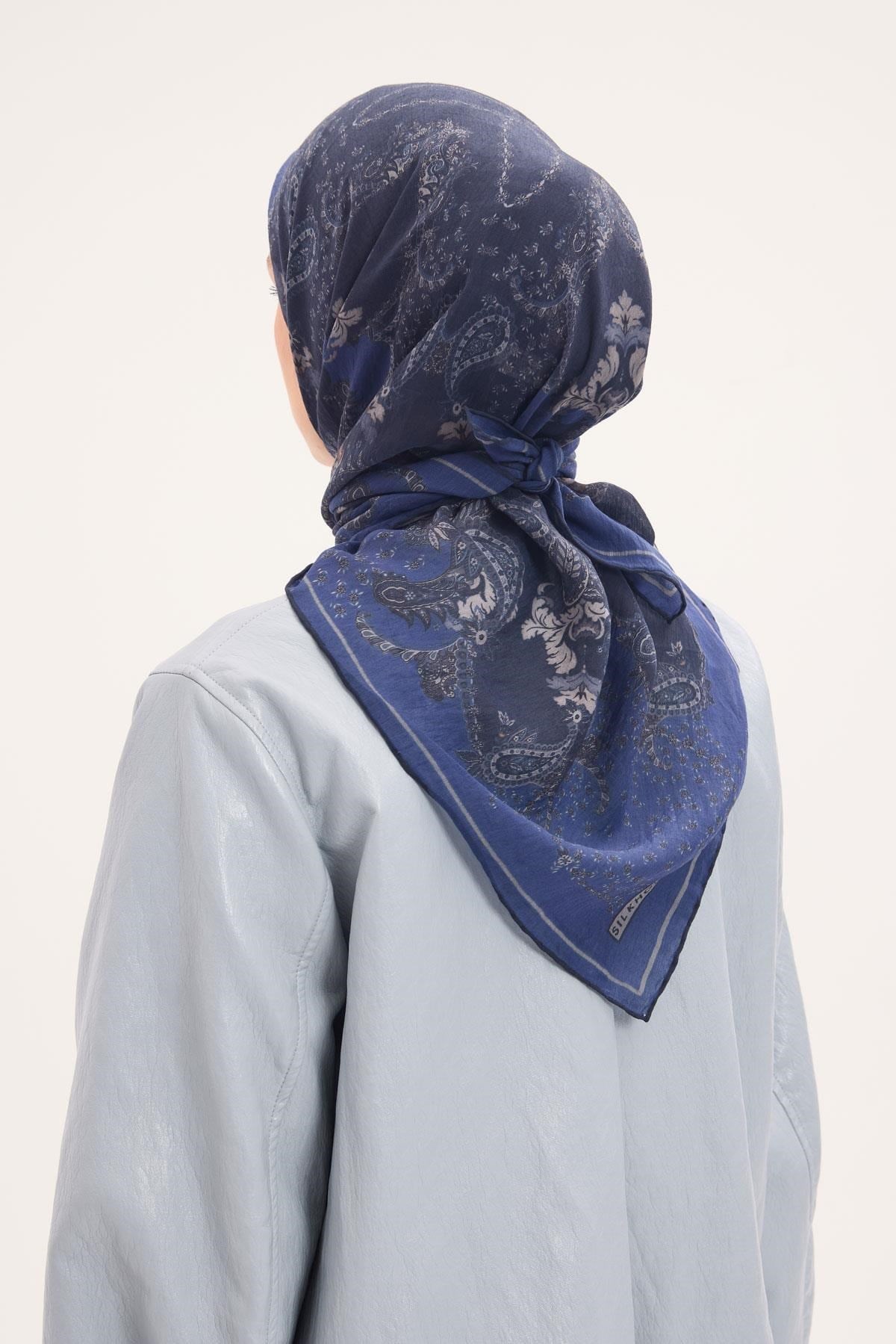 Tencel Monare Eşarp Şal Desen Gece Mavisi 90x90